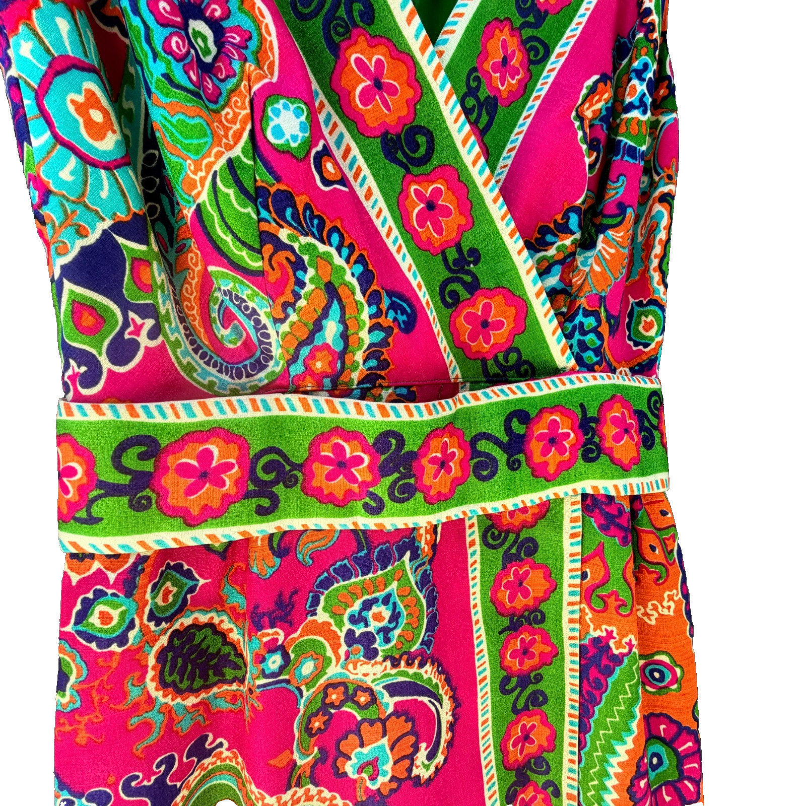 Vtg 60s 70s Maxi Dress Psychedelic Sleeveless Mod Boho Hippie