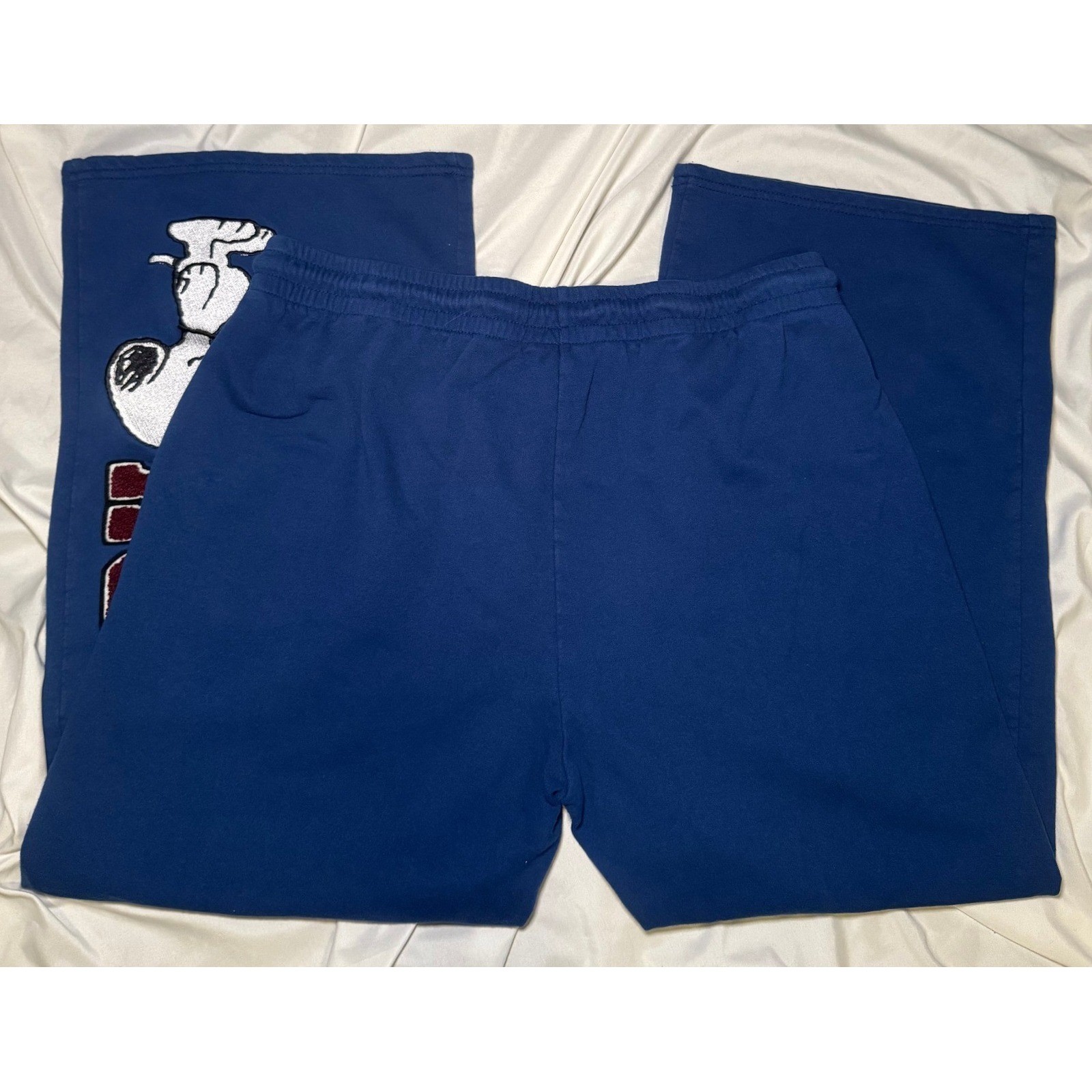 Peanuts Snoopy Wide Leg Baggy Sweatpants Women&rsquo;s XL Blue Embroidered Streetwear