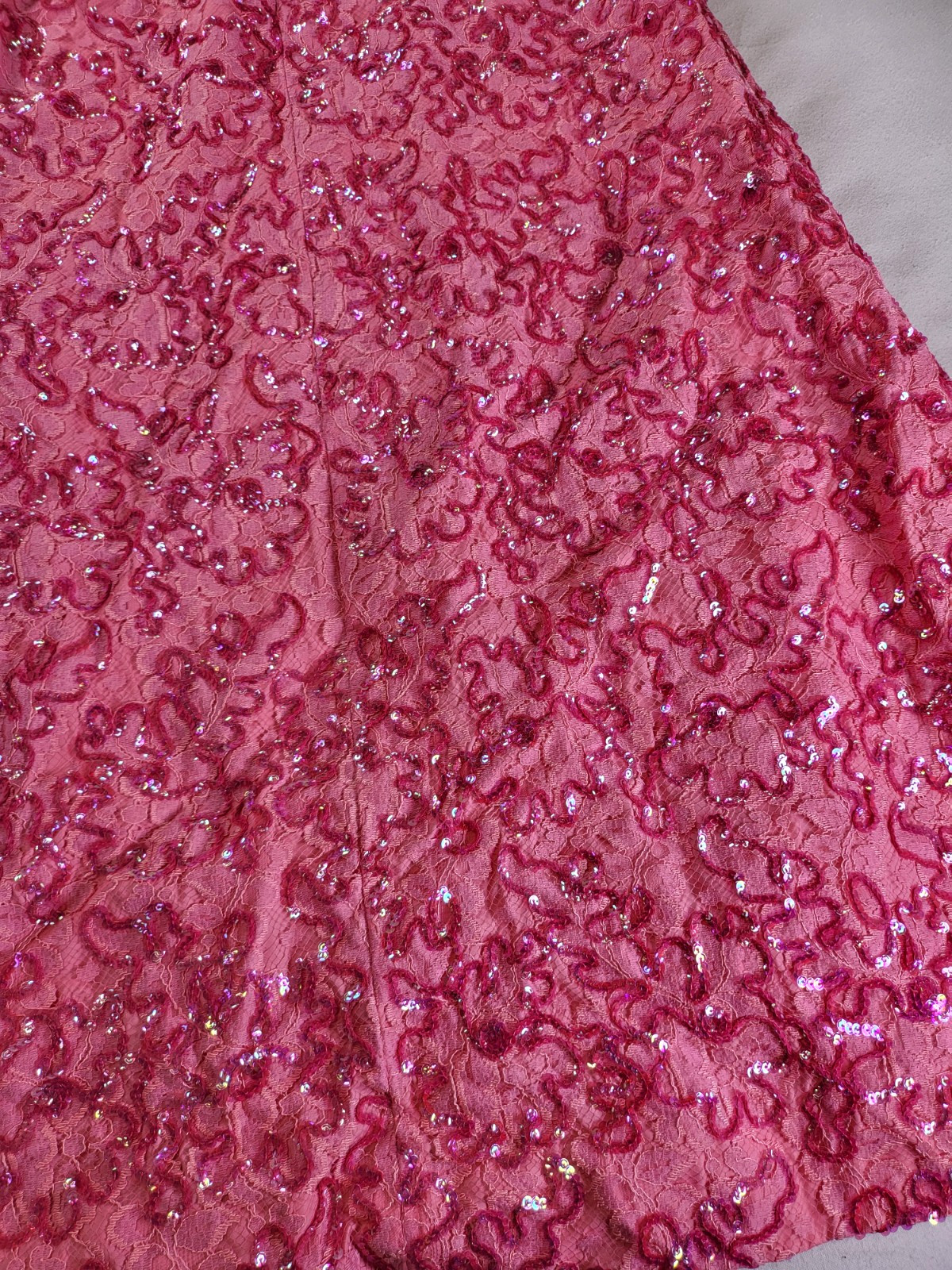 1960&rsquo;s Vibrant Pink Shimmering Sequin & Lace Hostess Gown Dress Size 10