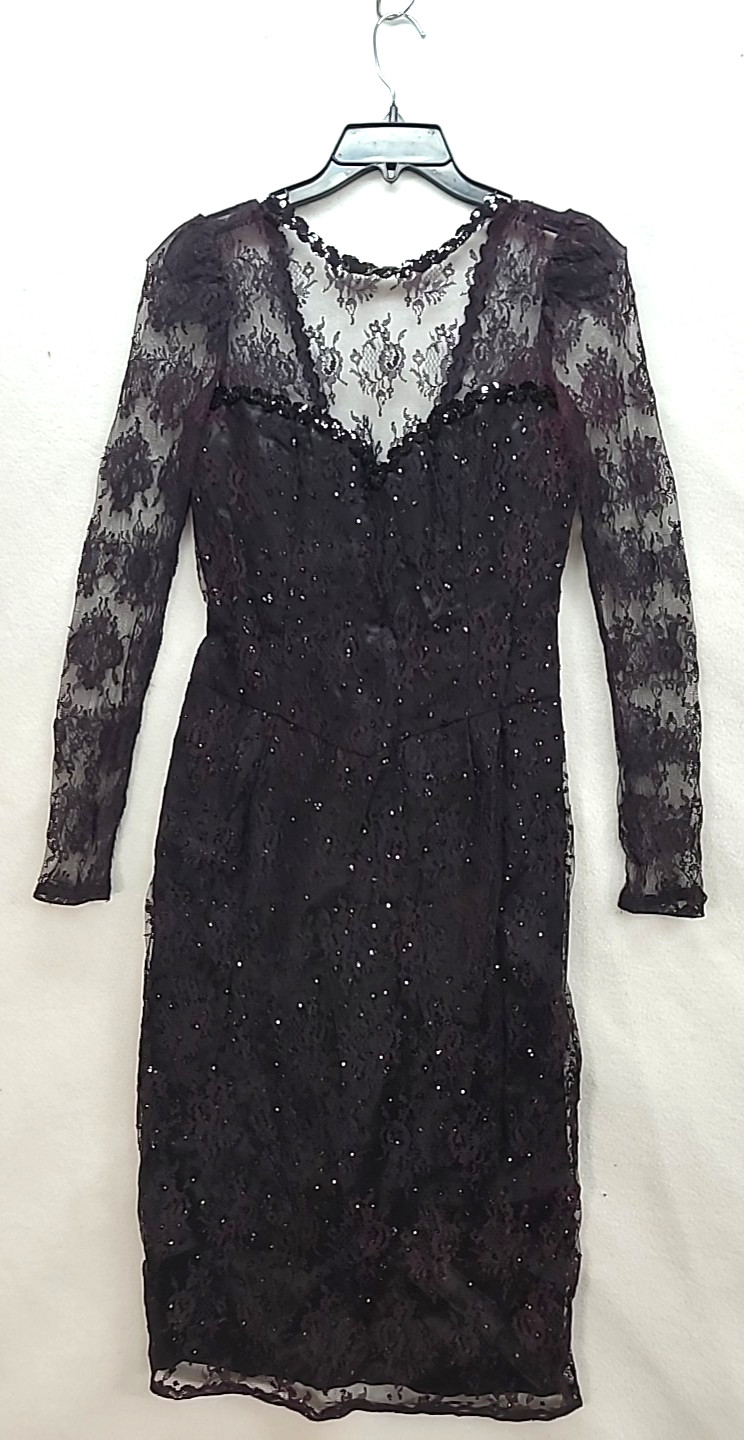 Gunne Sax dress Goth Princess Black Lace Sequins Tattoo Show Off Open Back Sz 9