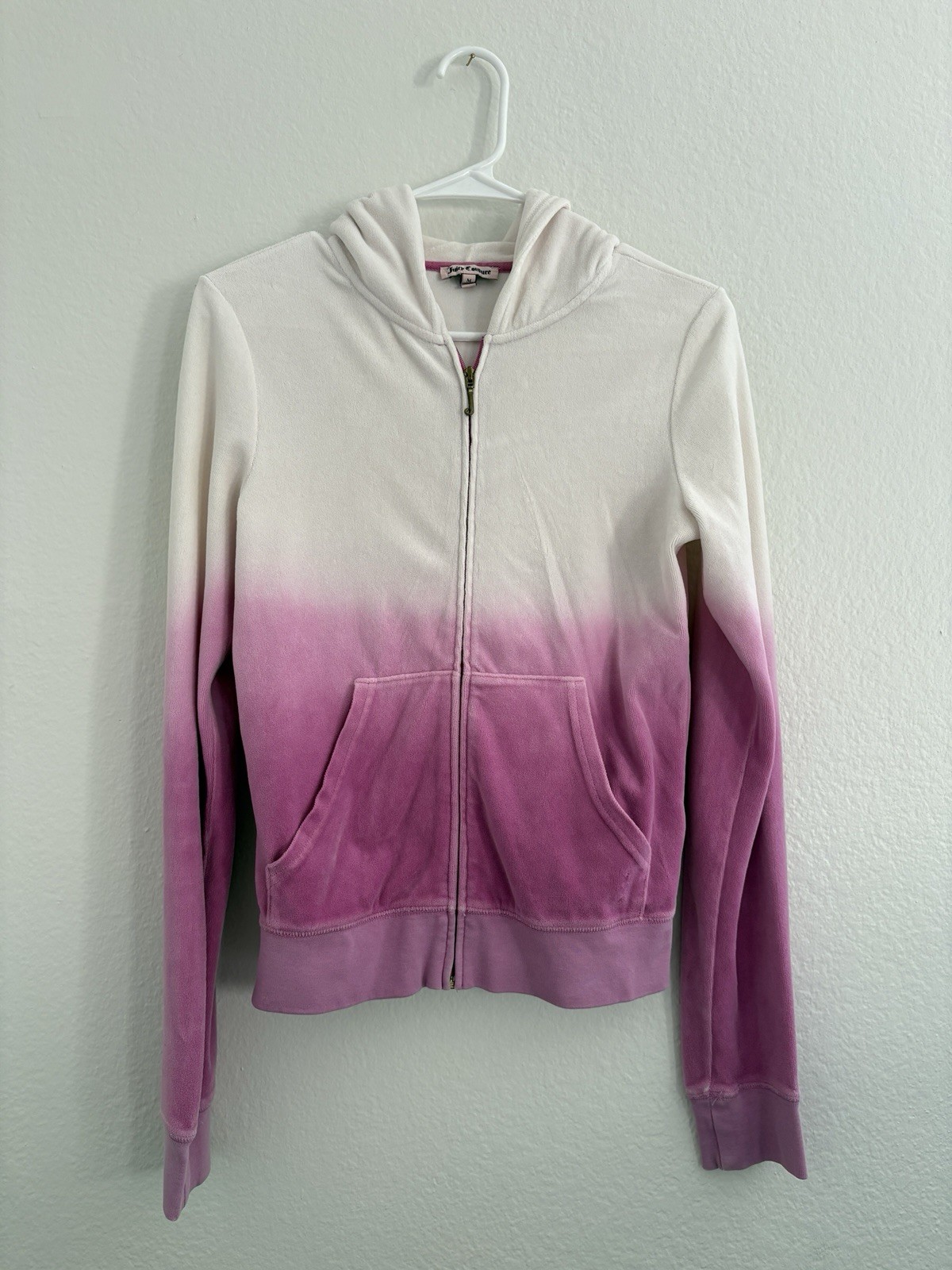 Vintage Y2K Juicy Couture Pink Ombre Velour Zip Hoodie Track Jacket
