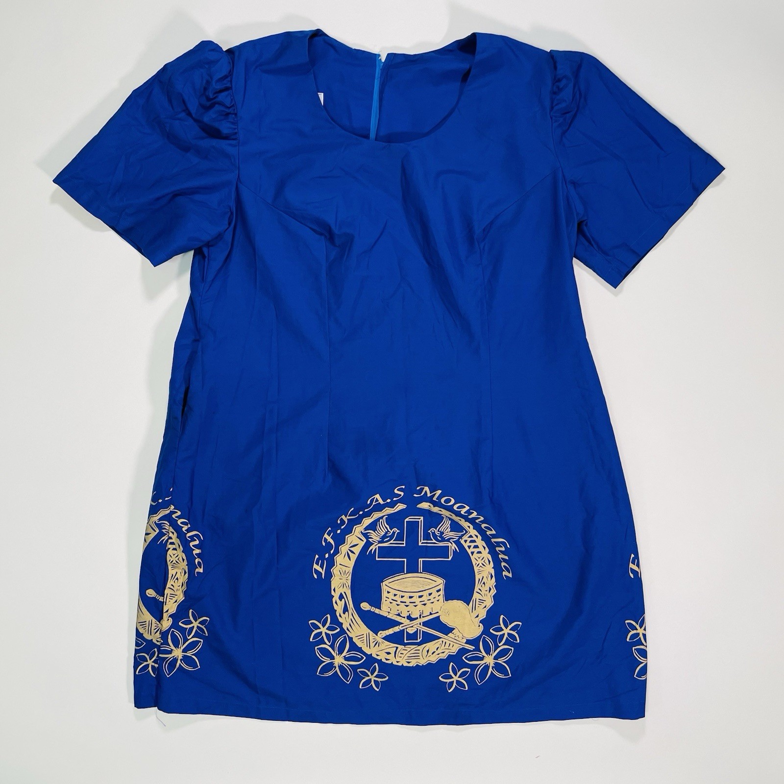 Vintage Hawaiian Maoanalua Dress Made in Hawaii Aloha Print Blue Size XL