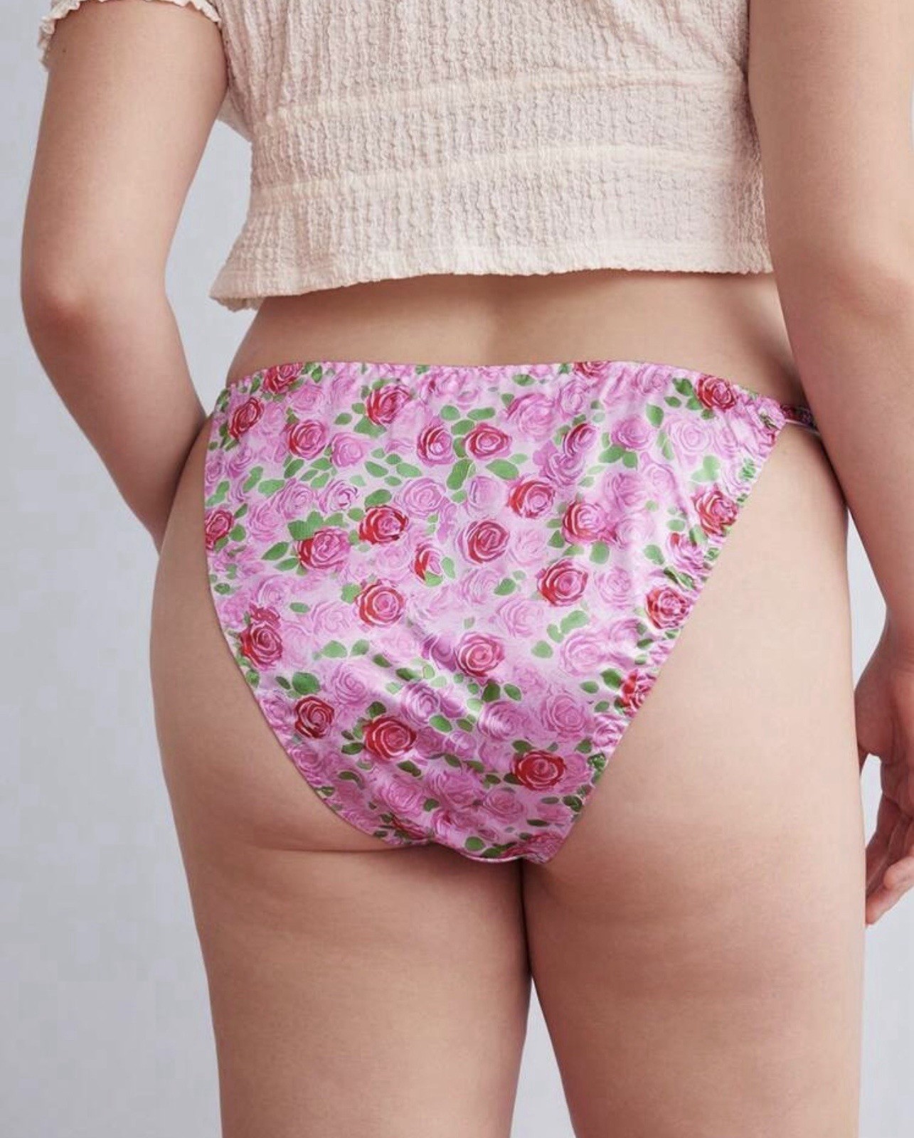 VTG 90’s Style Satin Polyester String Bikini Multi-Floral Panties PLUS 3Xl NEW