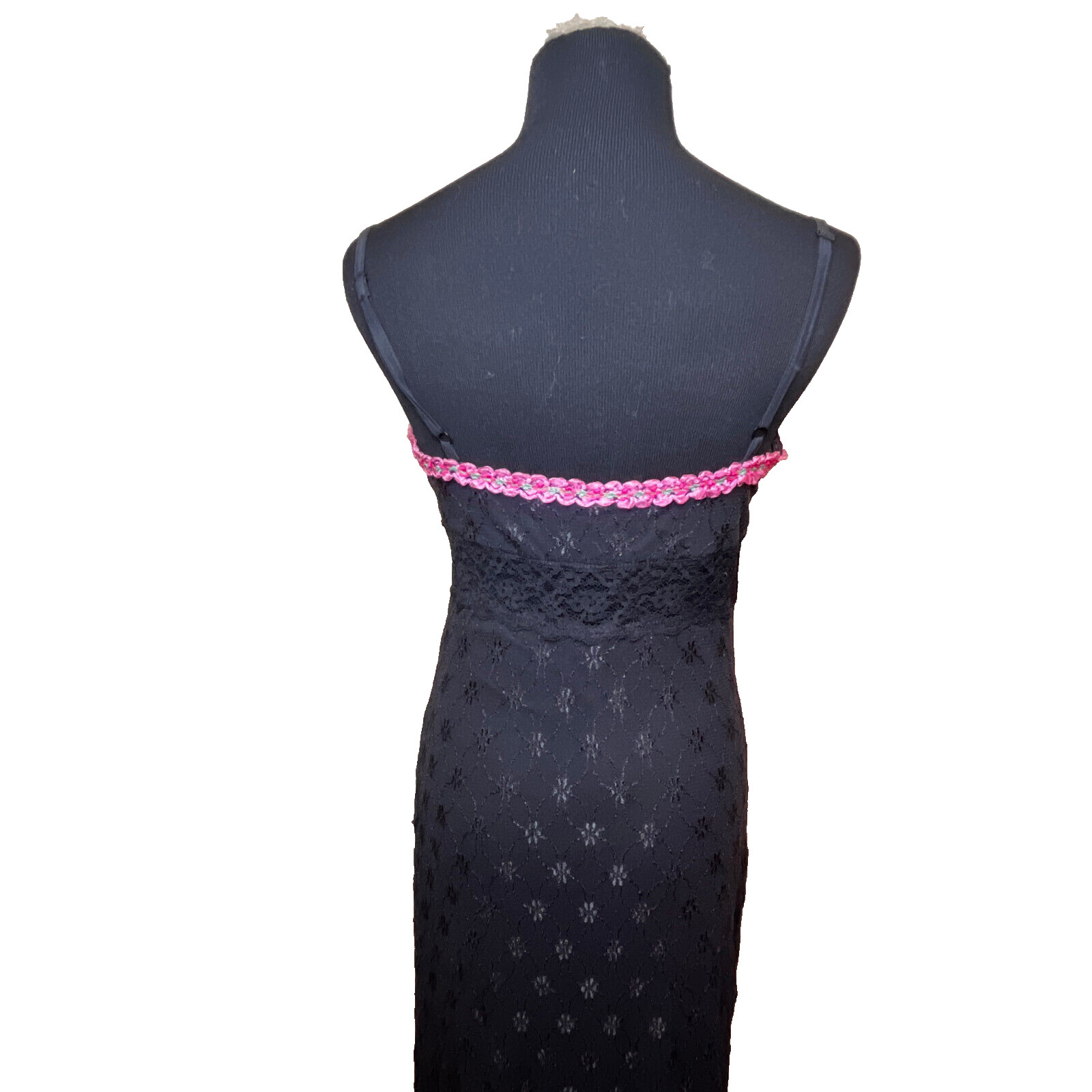 2000 Betsey Johnson Rosette Swiss Dot Daisy Dress Y2K Slipdress Gothic Grunge