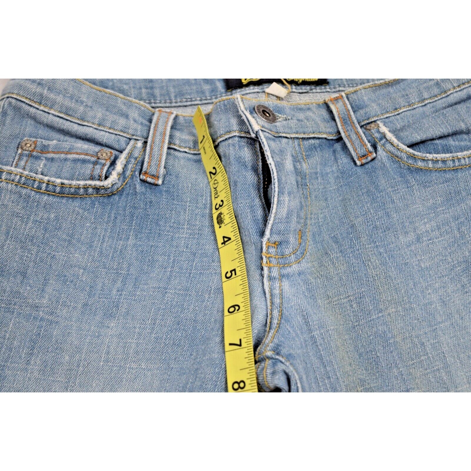 Vintage Guess Jeans Size 26 x 31.5 90s Light Blue Fade Low Rise Flare Made USA