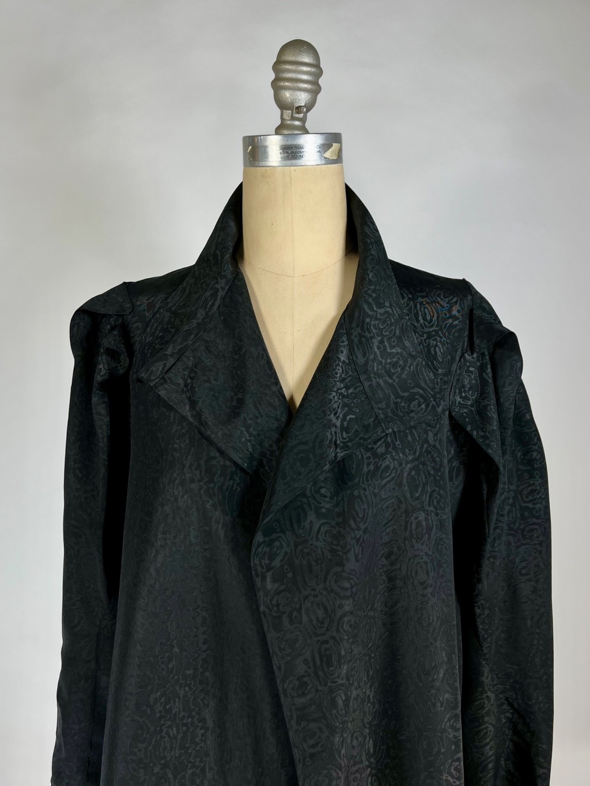 Vintage 1930&rsquo;s black double-faced MOIRE SILK opera coat w/unique shoulder design