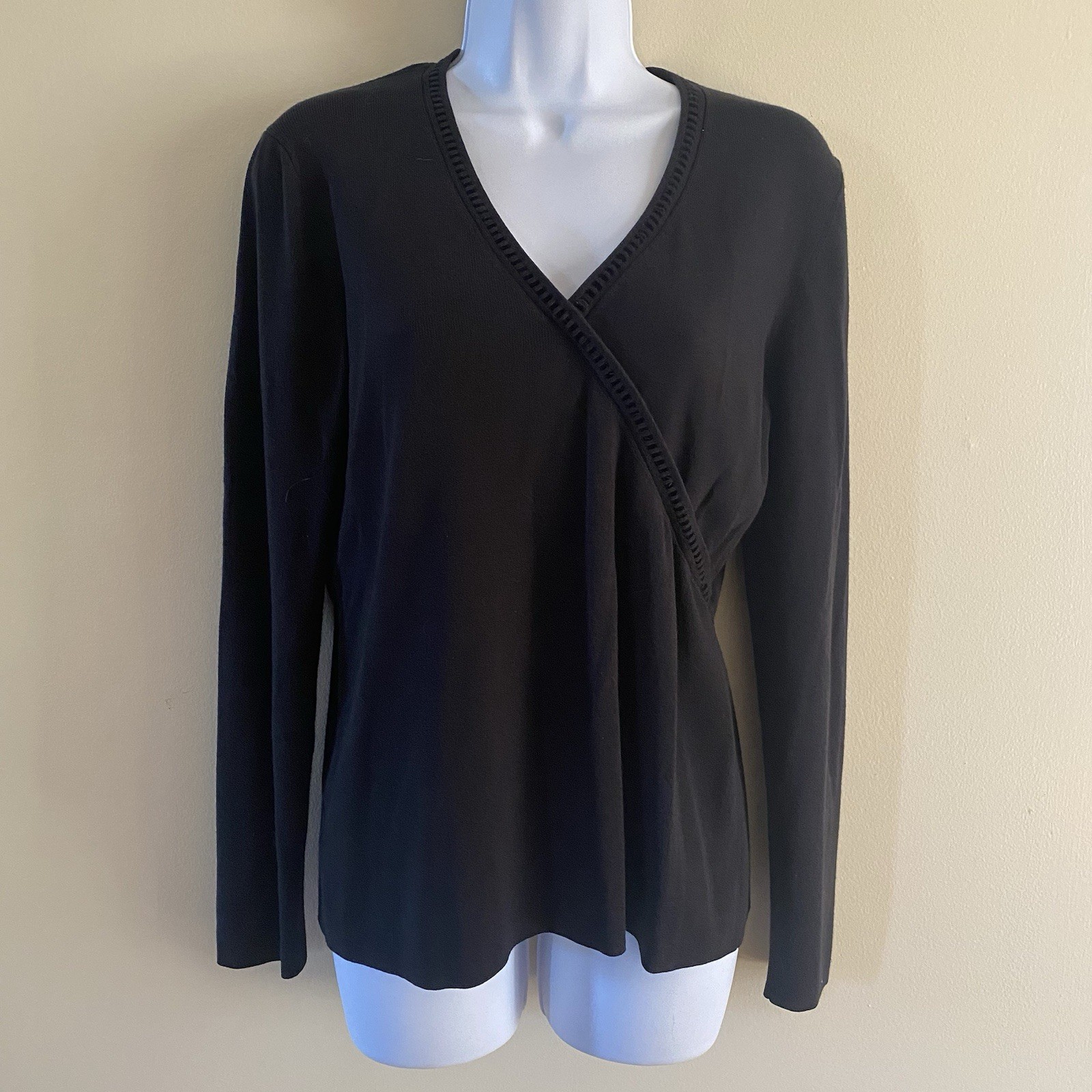 Vintage Ann Taylor LOFT Sze L Large Black Long Sleeve Sweater Rayon Nylon Accent