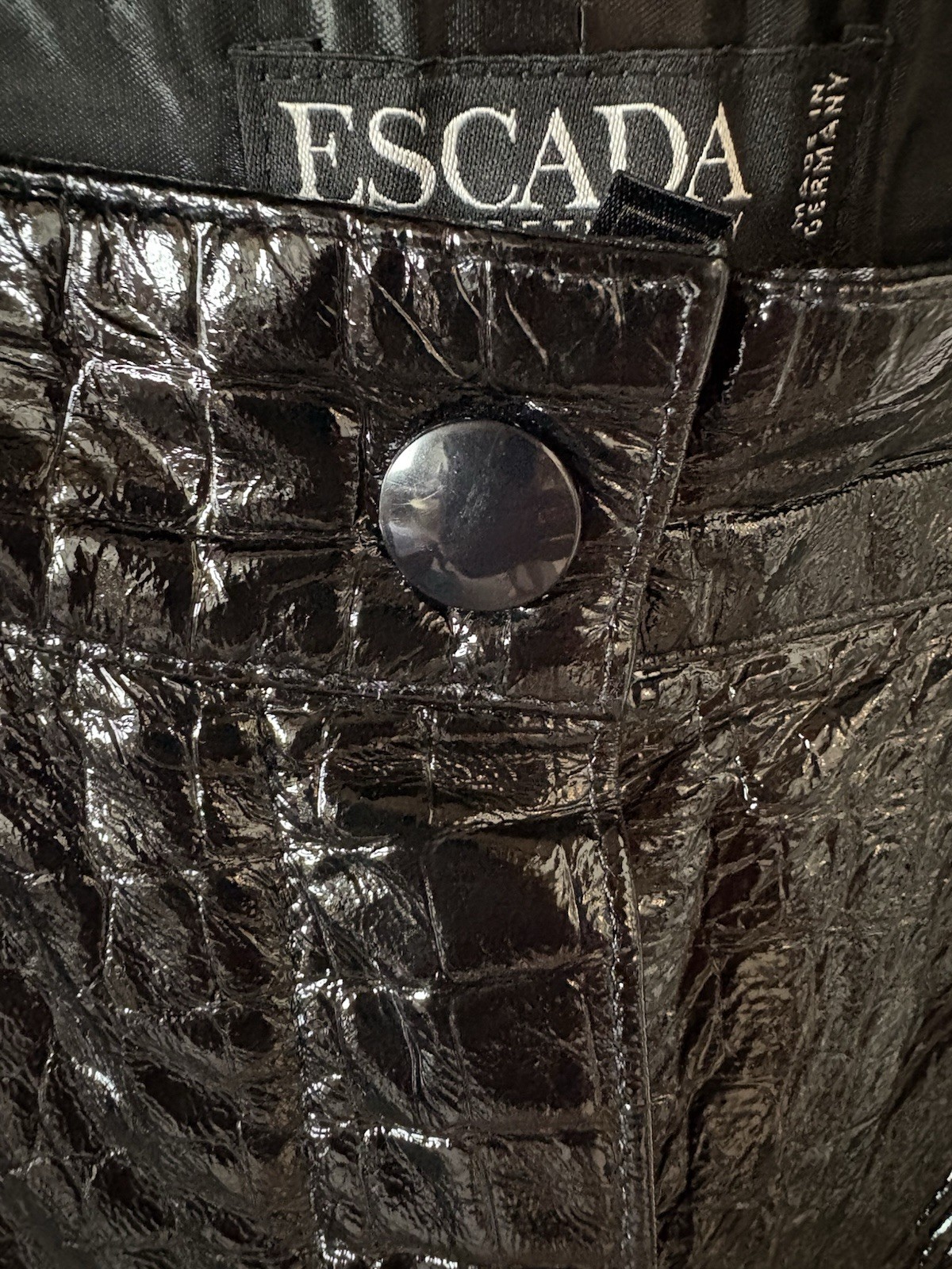 Rare Escada Margaretha Ley Pantsuit Set Leather Croc Embossed Moto EU 34/36