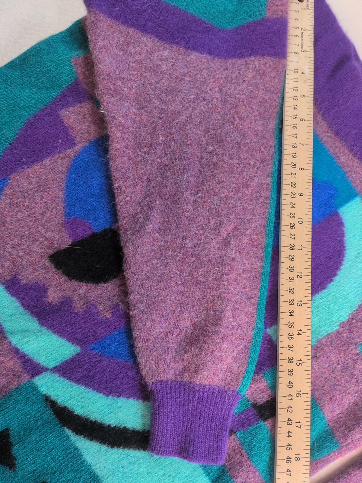 Vintage Wool Sweater Angora Rabbit Fur Abstract Purple 1991 Joy+Fun Hong Kong