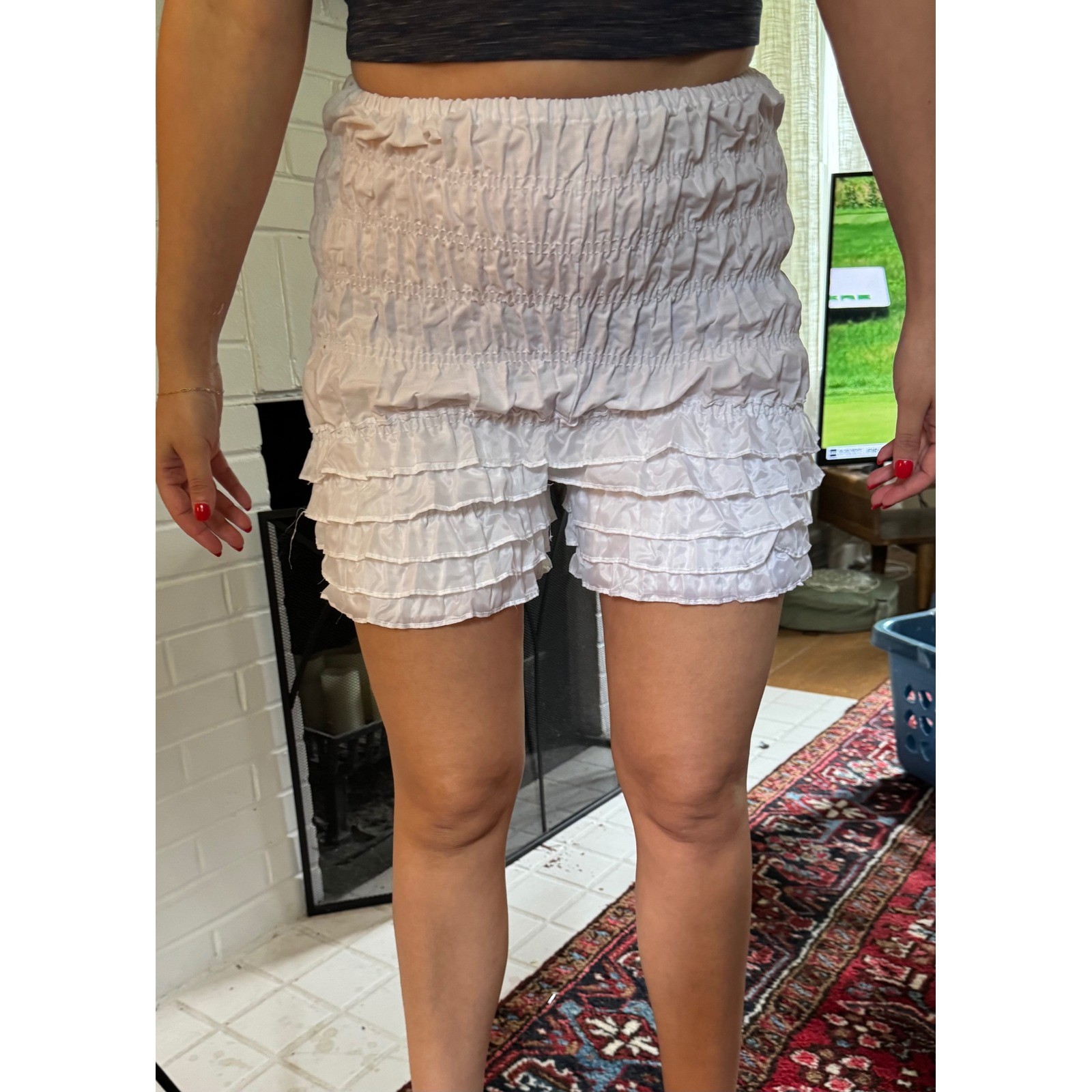 Vintage 80s Coquette Fashion Magic Fendler White Smocked Ruffle Bloomers Shorts