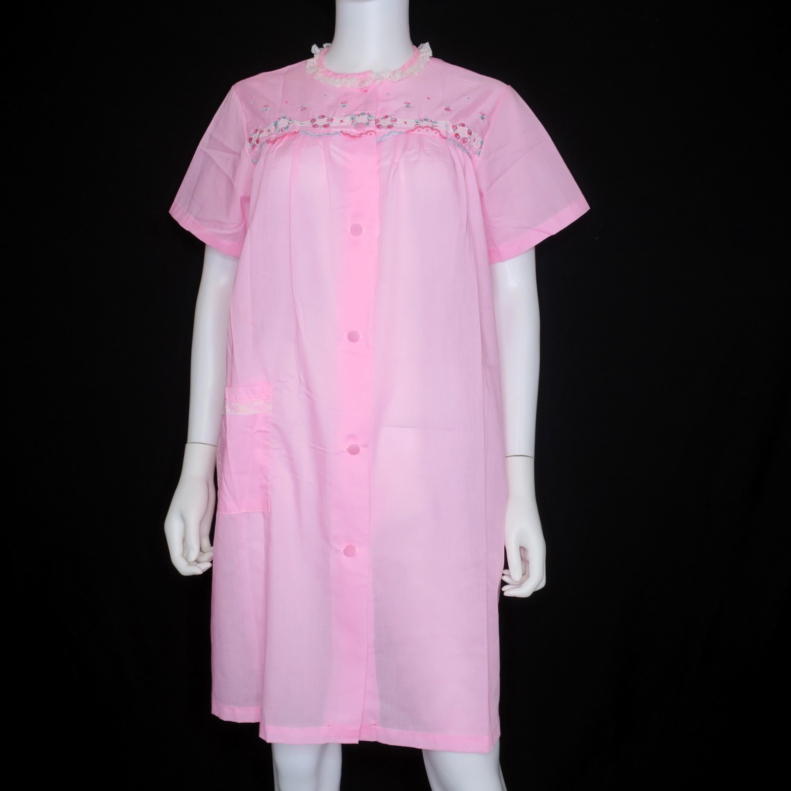 Vintage 60s Stones Wear Pink House Dress Button-up Lightweight Gown Medium