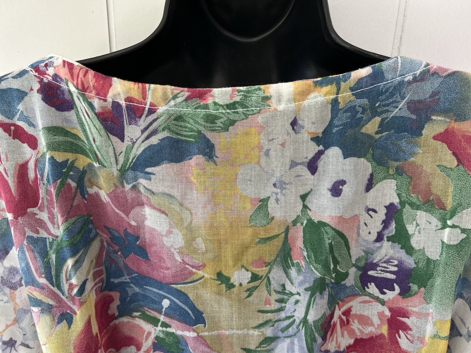 Vintage 90s Watercolor Floral Maxi Dress Sheer Chiffon Kimono Sleeve Boho M L