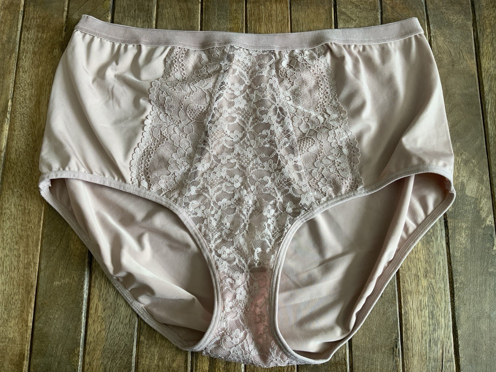 Vtg Adrienne Vittadini XL Silky Blush Satin Lace Brief Panties W Velvet Trim