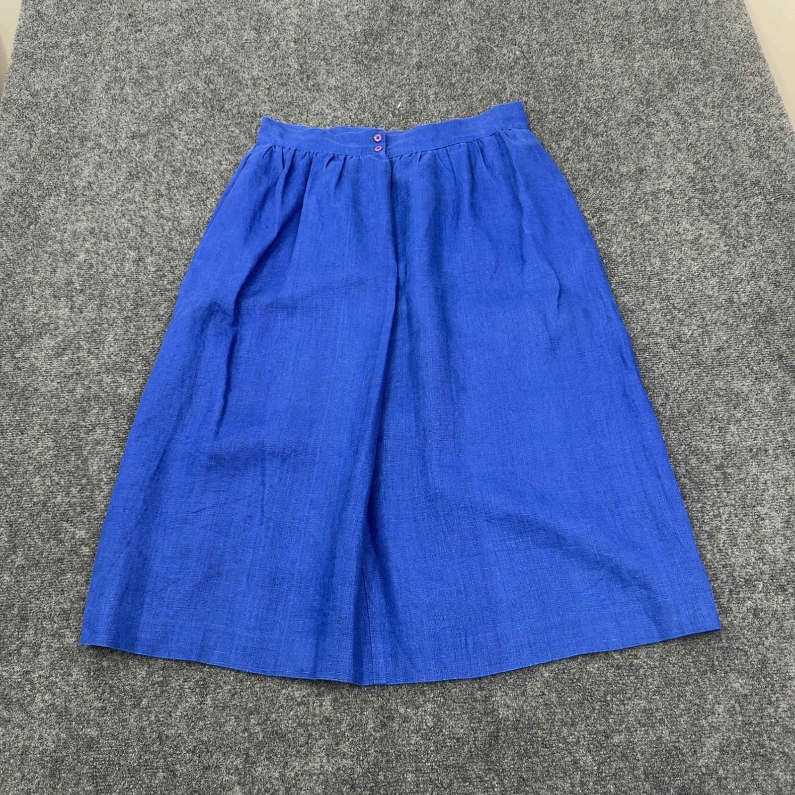 Vintage Skirt Womens 16 Blue Linen Midi A Line Made in USA Retro Classic
