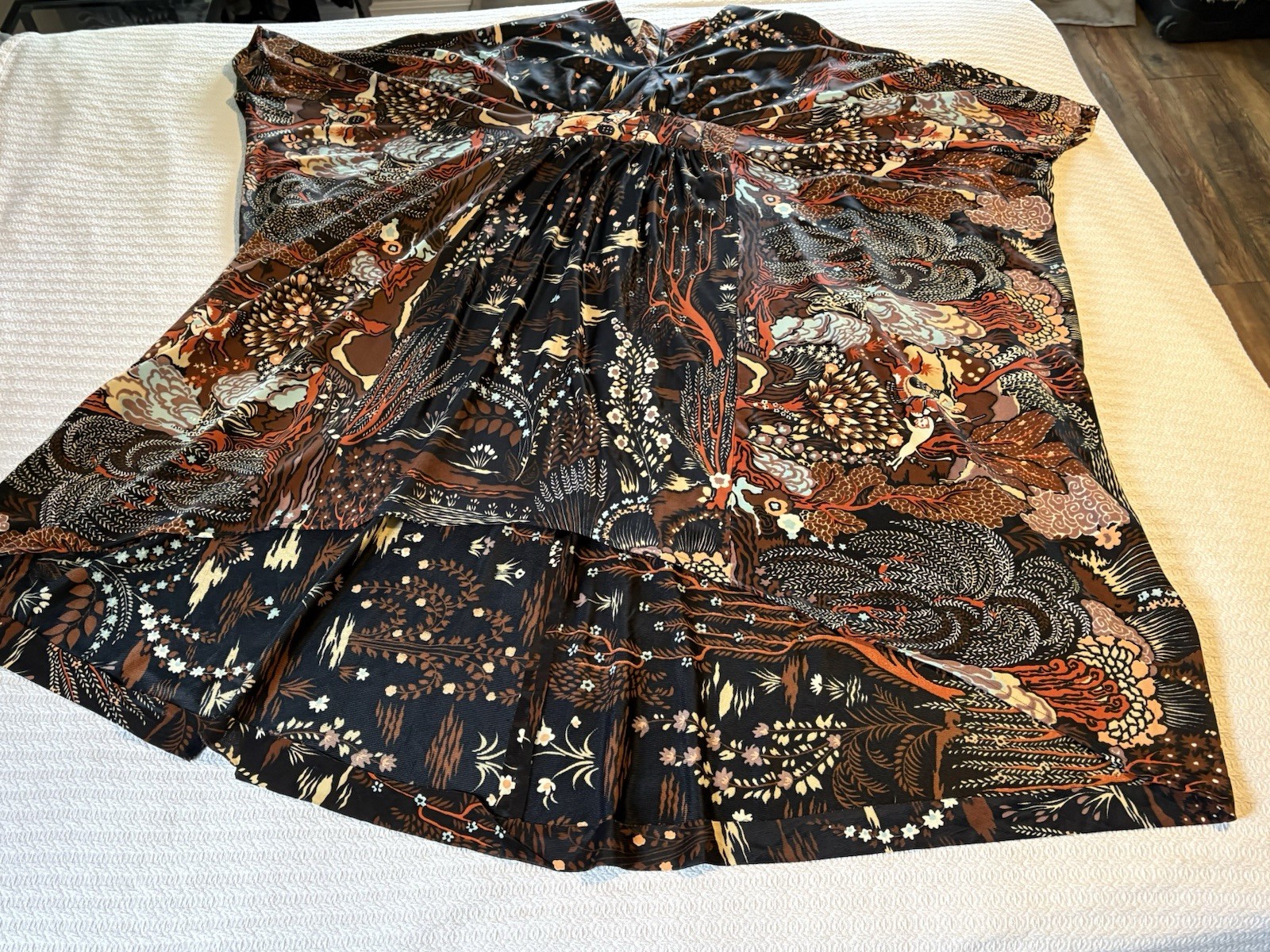 Vintage 60s Art Nouveau Goddess Angel Wing Maxi Dress Greek Myth Caftan Boho
