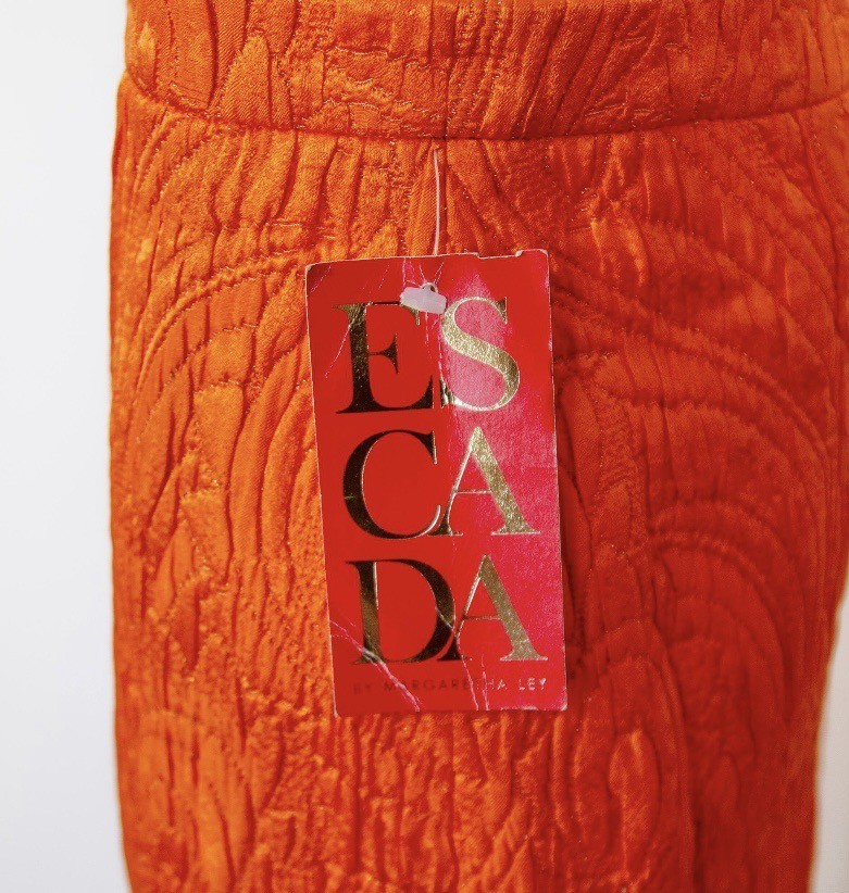 Vintage 1980s Escada Orange Wool Silk Skirt Suit Gold Button Size M UK 12
