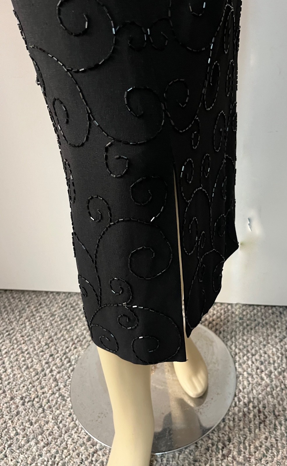 Vintage 1950s Cuffed Cleavage Black Beaded Side Zipper Cocktail Dress Bust 34