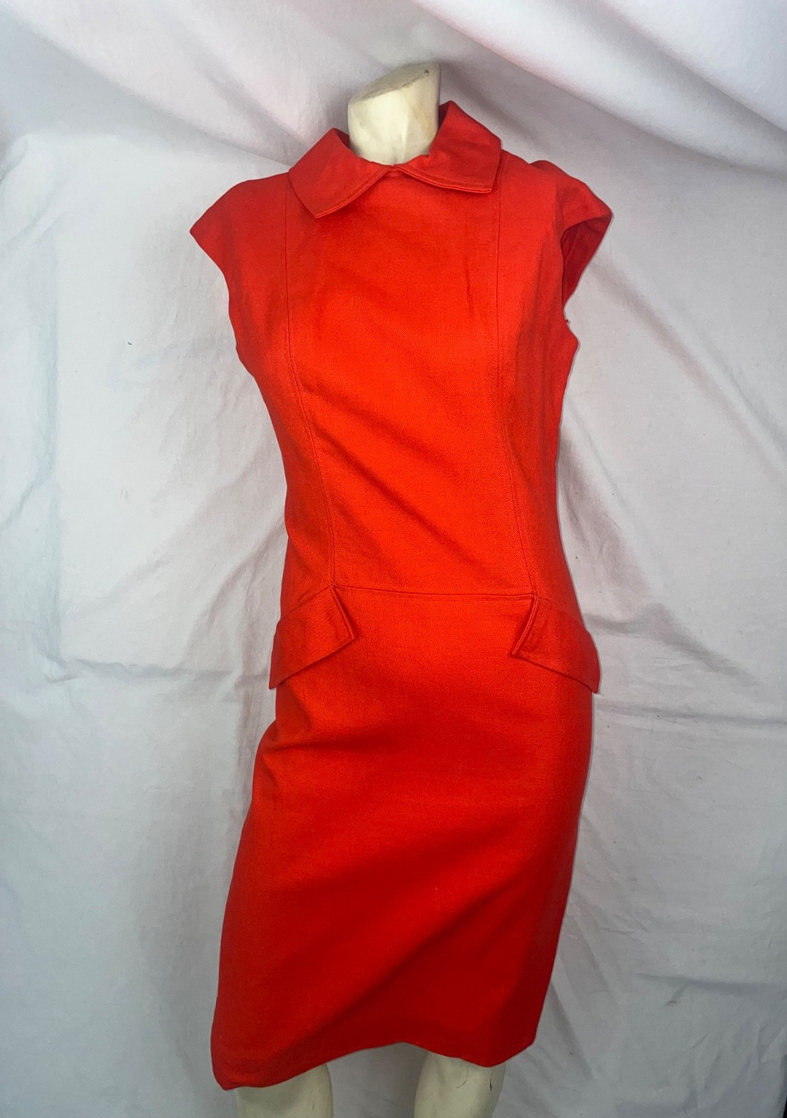 VTG 60S 70S WOMENS S ORANGE DISCO GOGO RETRO COTTON SLEEVELESS DRESS