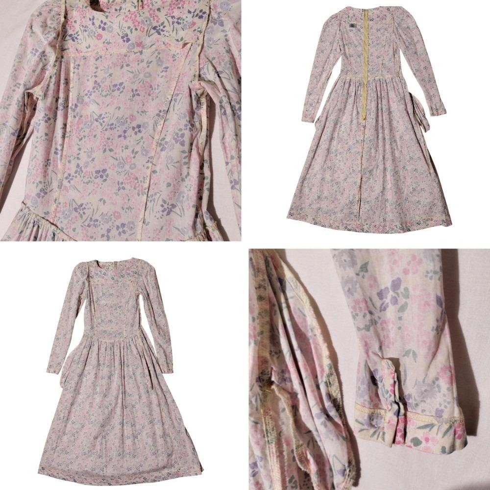 Vintage Laura Ashley Floral Cotton Dress Made in Great Britain Pink USA 8