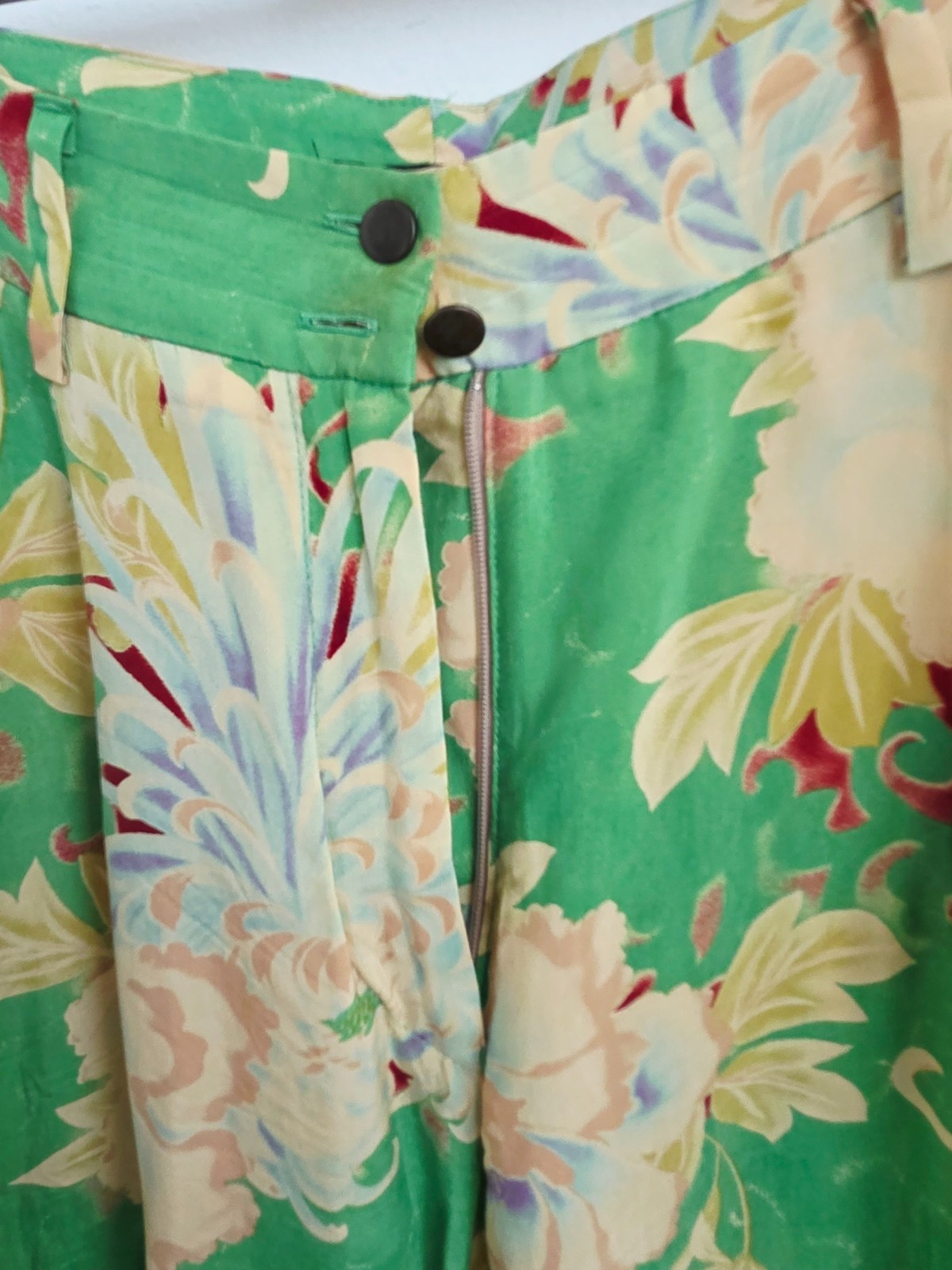Vintage 2000s Marithé François Girbaud Floral Pants, Green Wide Leg Trousers, Ma