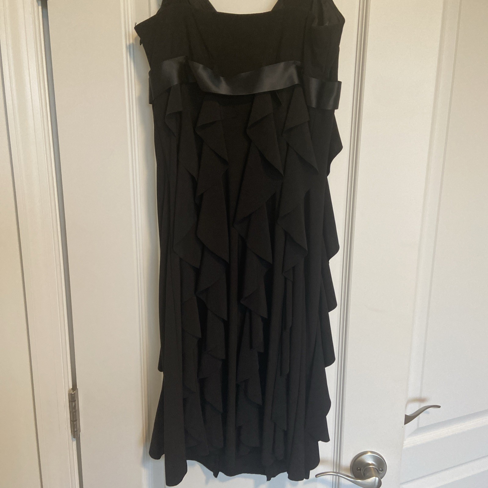 Vintage 90s Cache Black Ruffle Bow Ruched Formal Cocktail Mini Dress 6