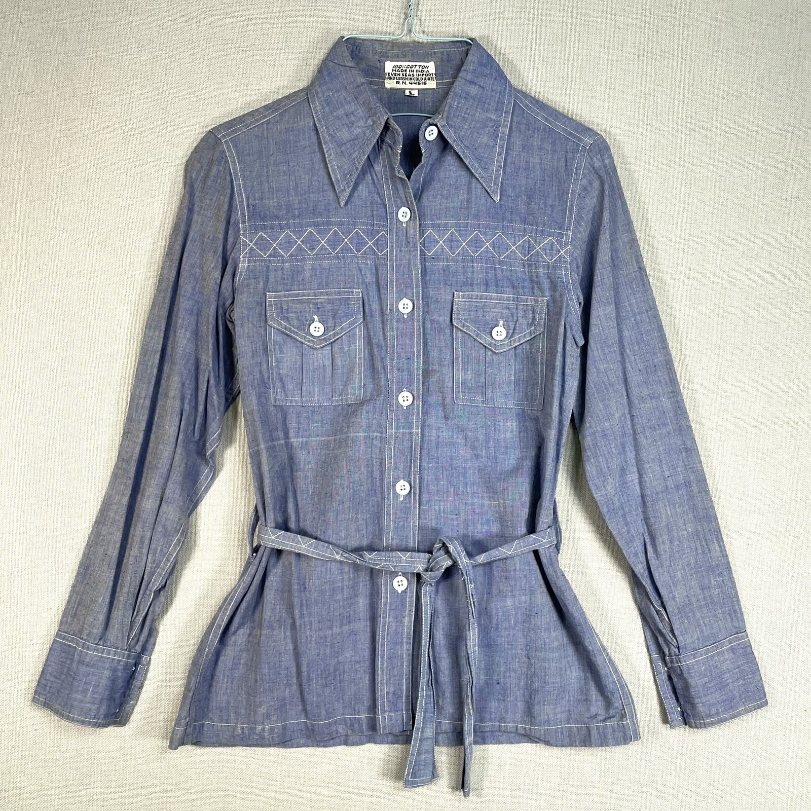VINTAGE 60s 70s Denim Shirt Size Small Womens Made in India Boho Hippy J23