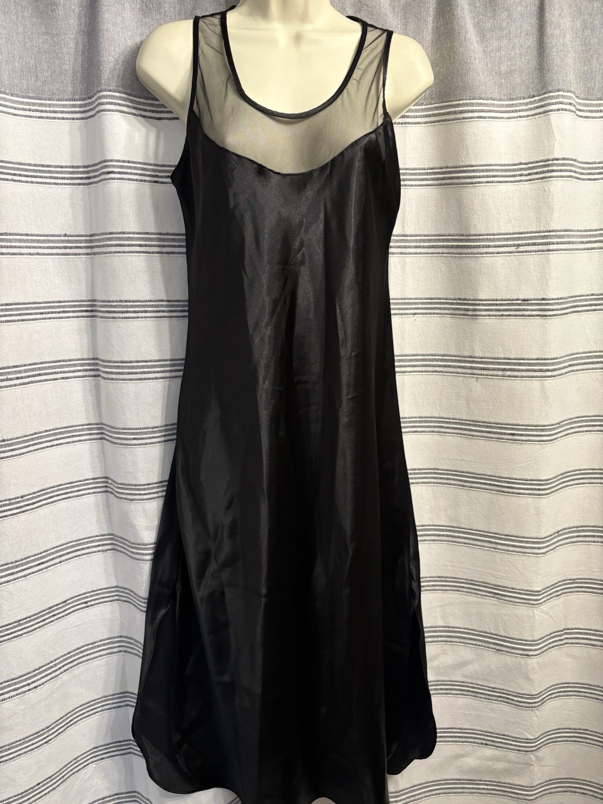 Vintage Inner Most Long Black Lingerie Shift Nightgown Sheer Embroidered Back S