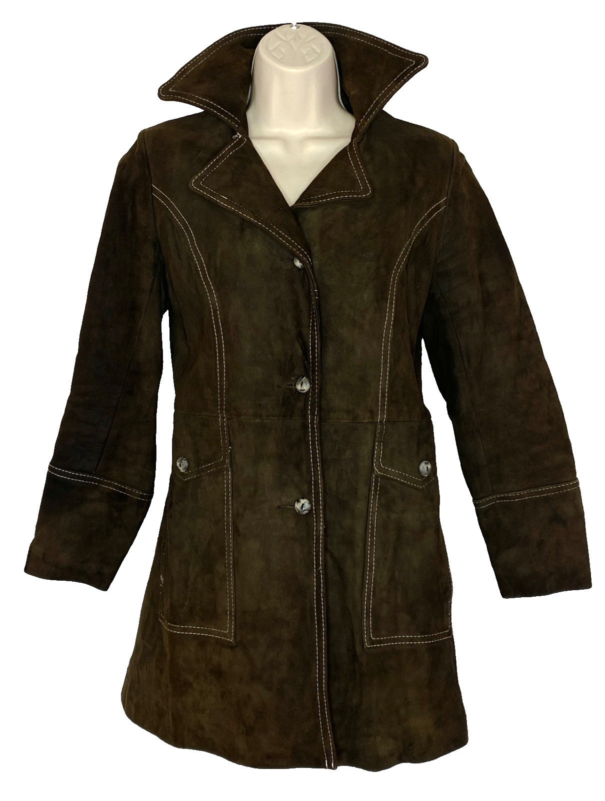 Vintage 1970s dark brown suede jacket JOSEPH MAGNIN XS genuine leather boho