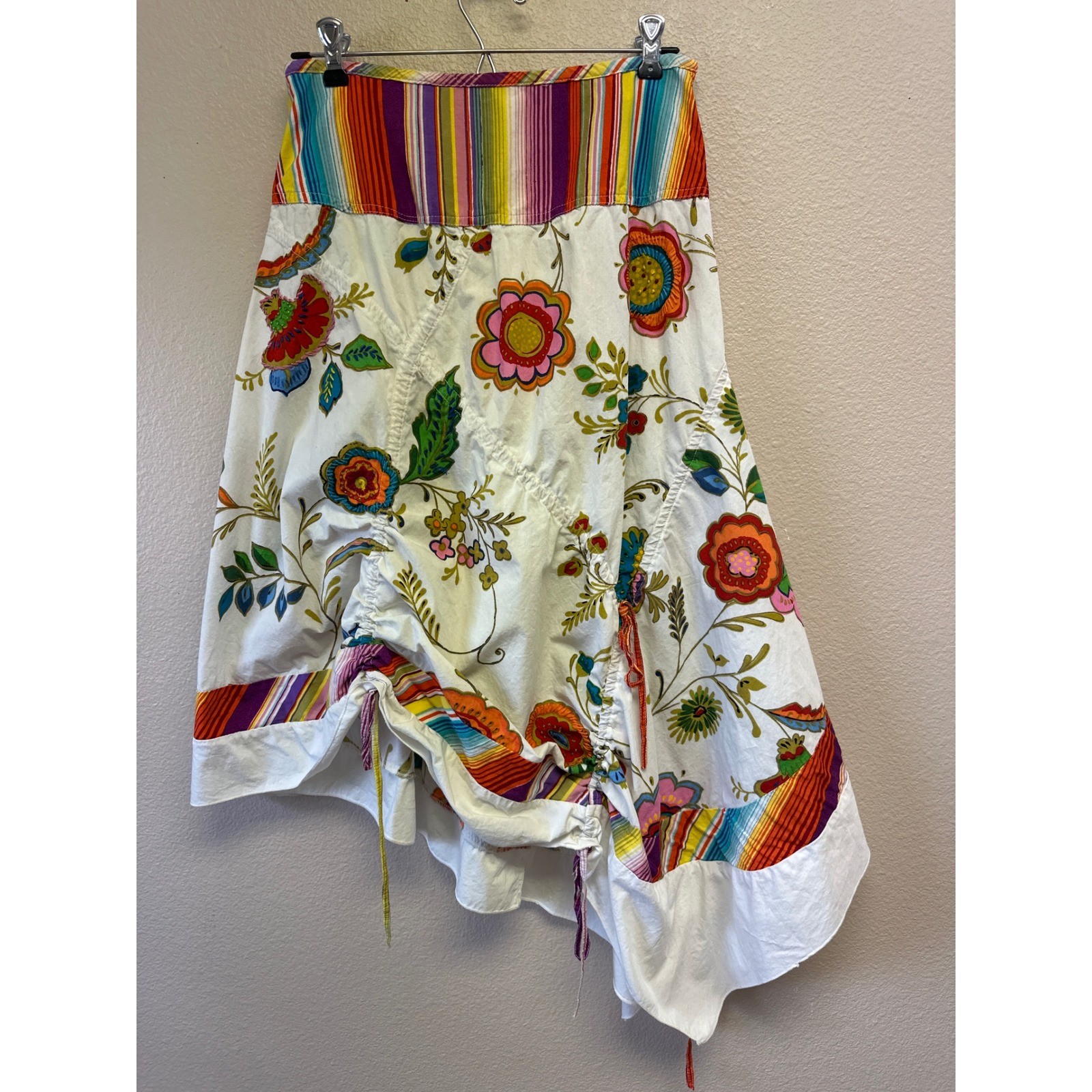 Vintage Rene Derby Cotton Floral Embroidered Ruched Asymmetrical Skirt Small