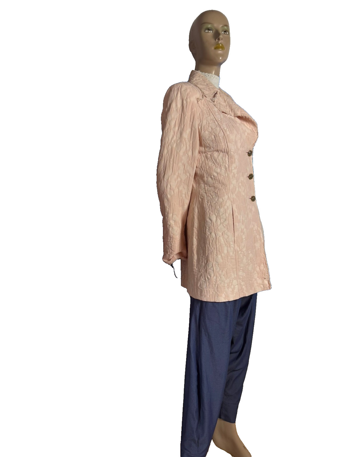 Soft pink brocade jacket with glitter buttons & belt – shabby chic size 40/42