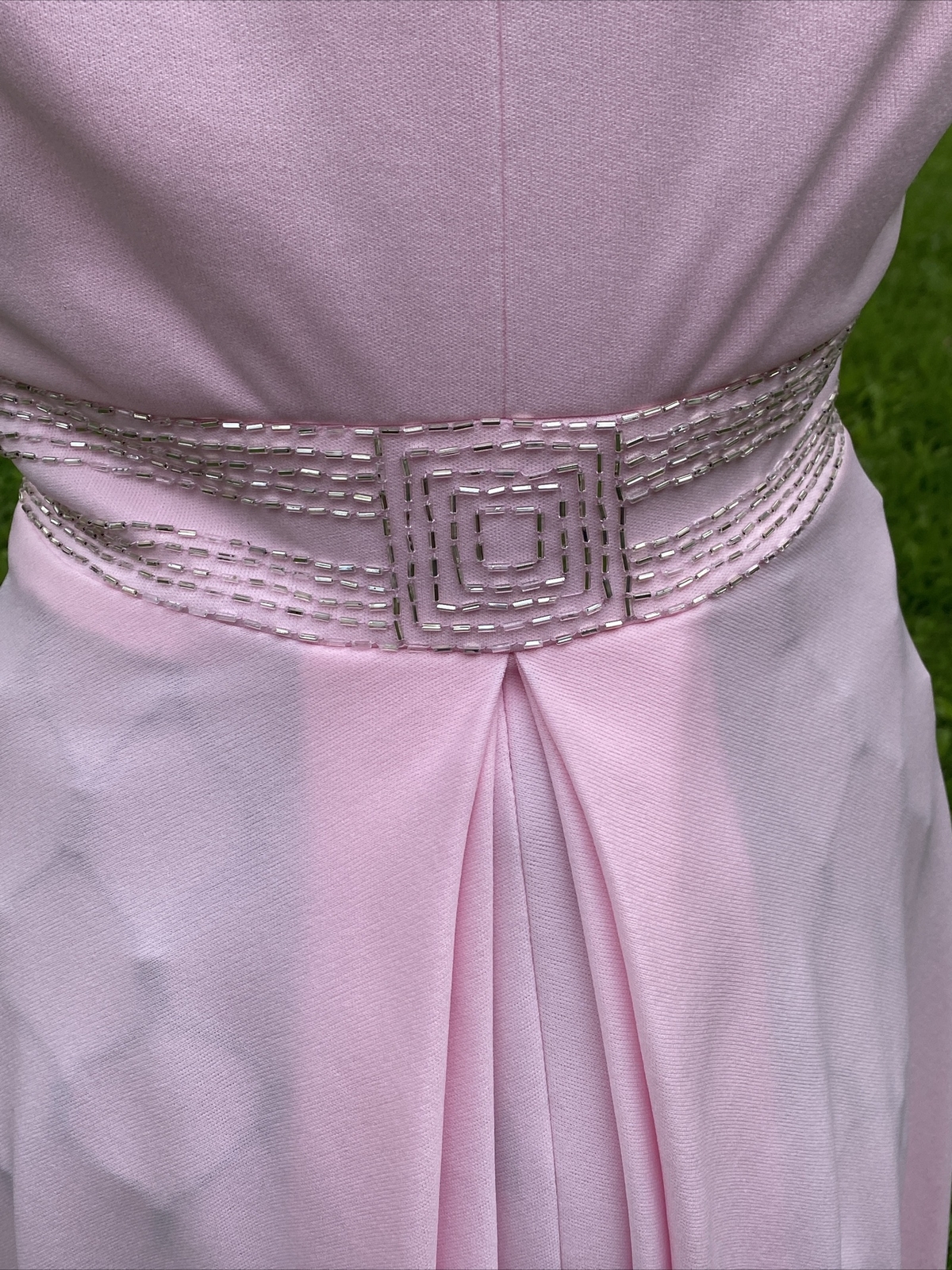 1970s Pink Double Knit Polyester Evening Gown Maxi Dress 9/10