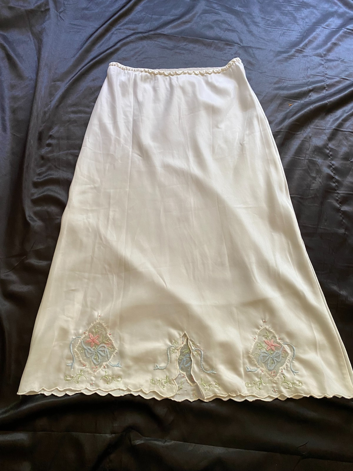 Vintage 1960s Odetta Barsa White Embroidered Skirt Slip Boho Milkmaid Small