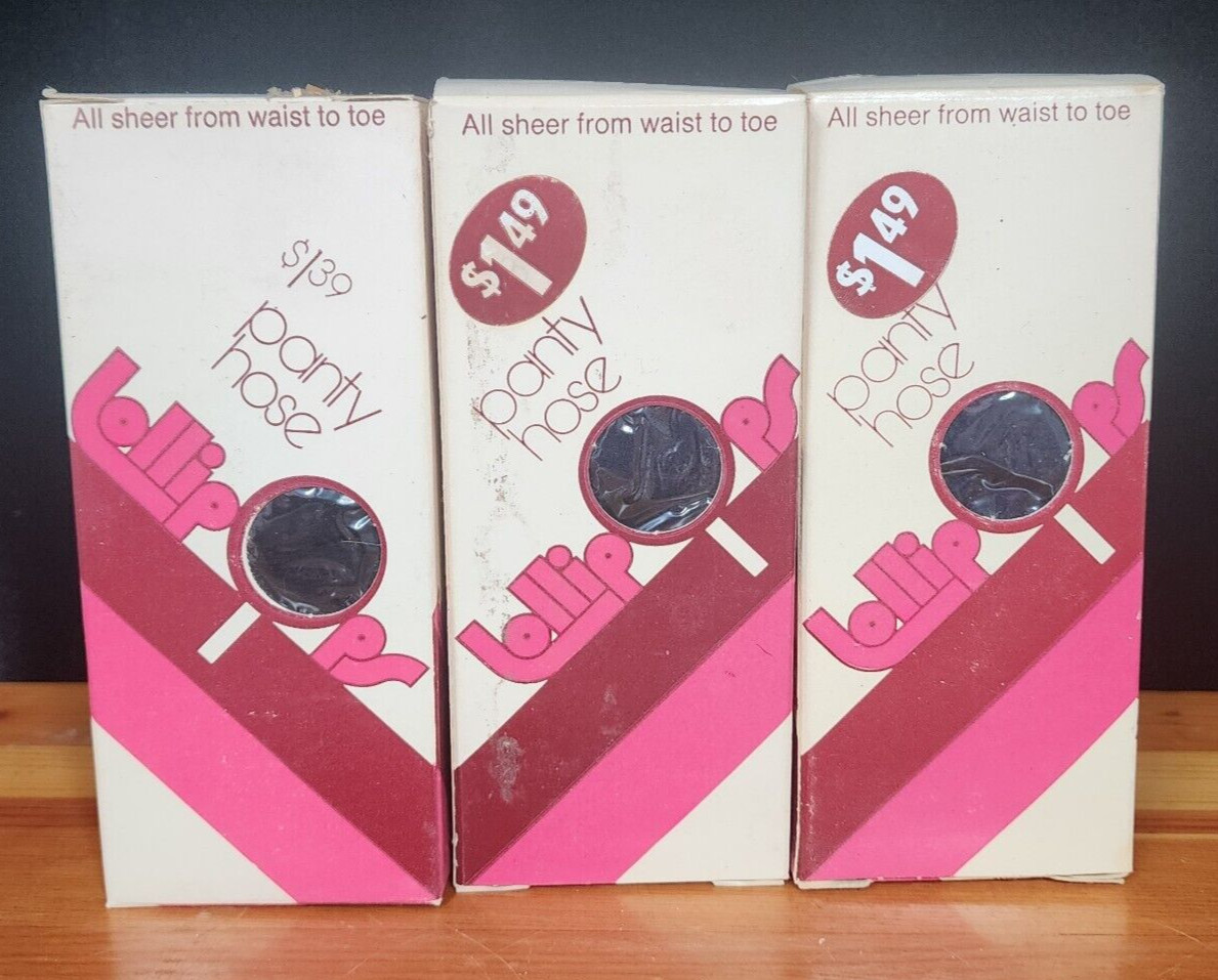 3 Vintage Lollipops Panty Hose Black All sheer Waist to Toe Fit 5&prime;-5&rsquo;9&Prime; 100-150s