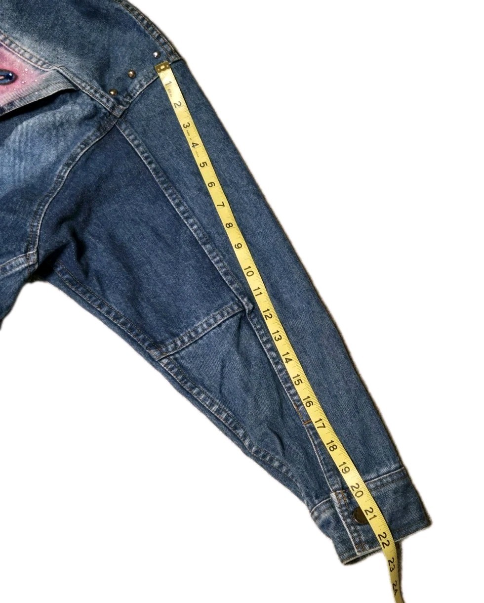 Vtg Denim Trucker Jacket Hand Painted PARTY ANIMAL Rat Studded ANZANI Sz S RARE!