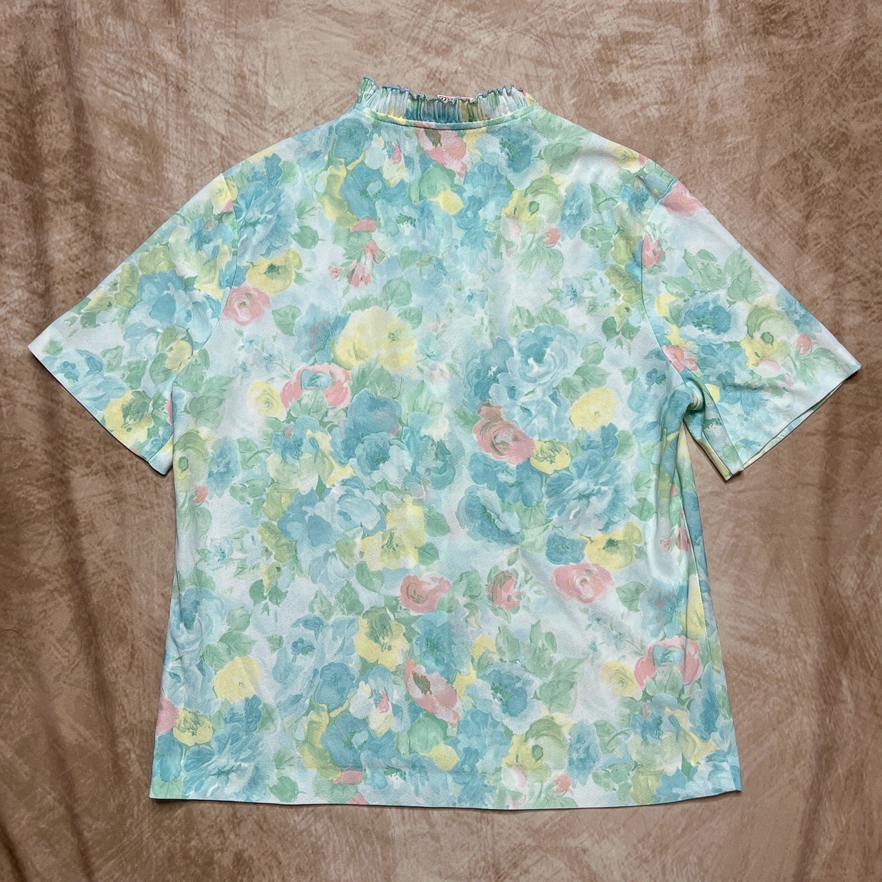 Vintage 70s Graff California Wear Floral Polyester Blouse Multicolor Pastel Boho