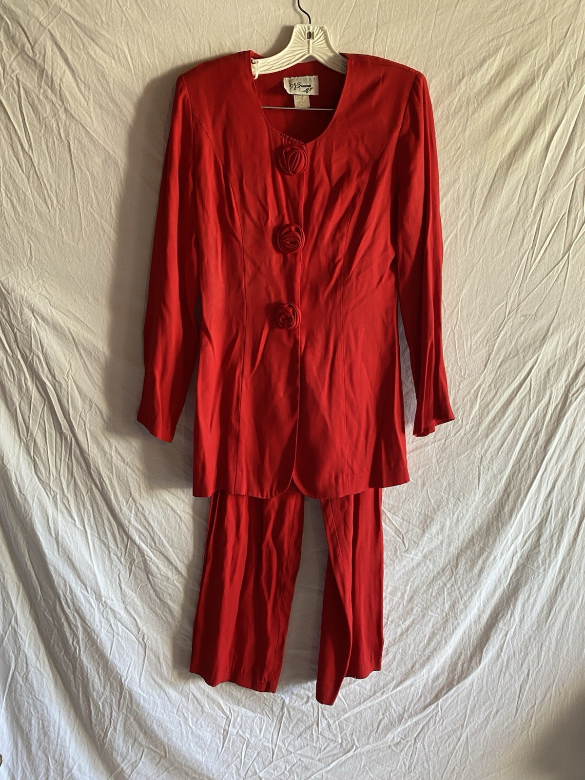 D.J. Summers 1980s Red Pant Suit Set Rayon Acetate Tailored Size 4