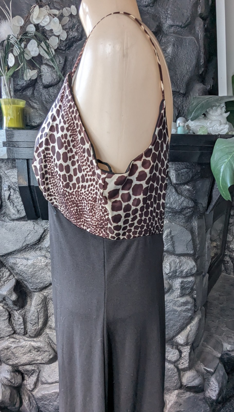 Vtg 70s Juniors Black and Animal Print Jumpsuit Bolero w/ Sheer Sleeves Sz 13/14
