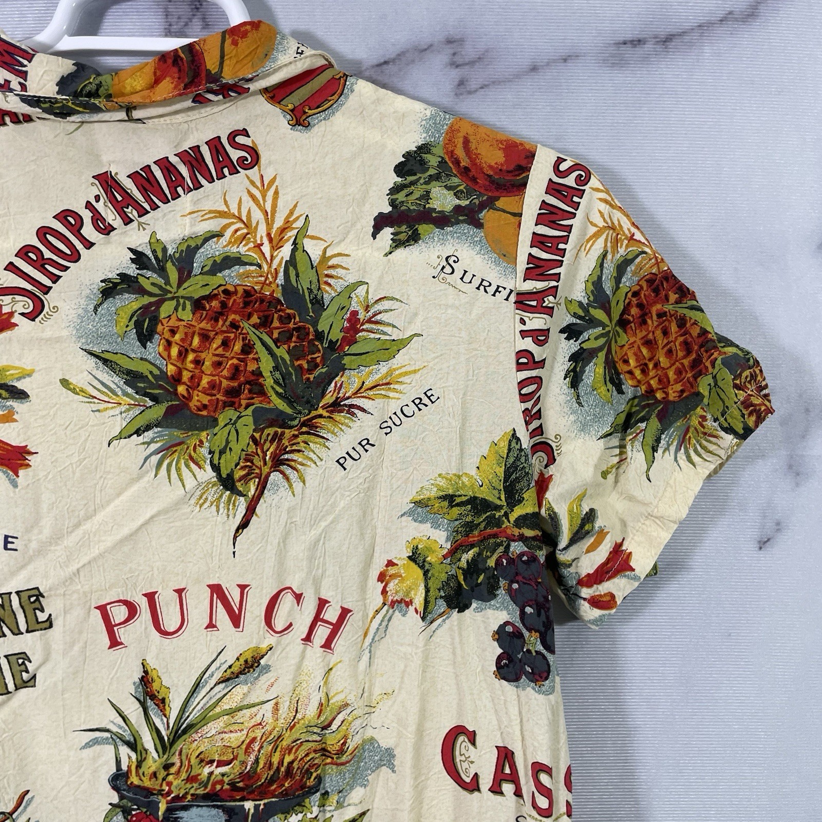 Vtg Jams World Shirt Dress Womens M/L French Fruit-Art Button-Up (REVIEW MEASUR)