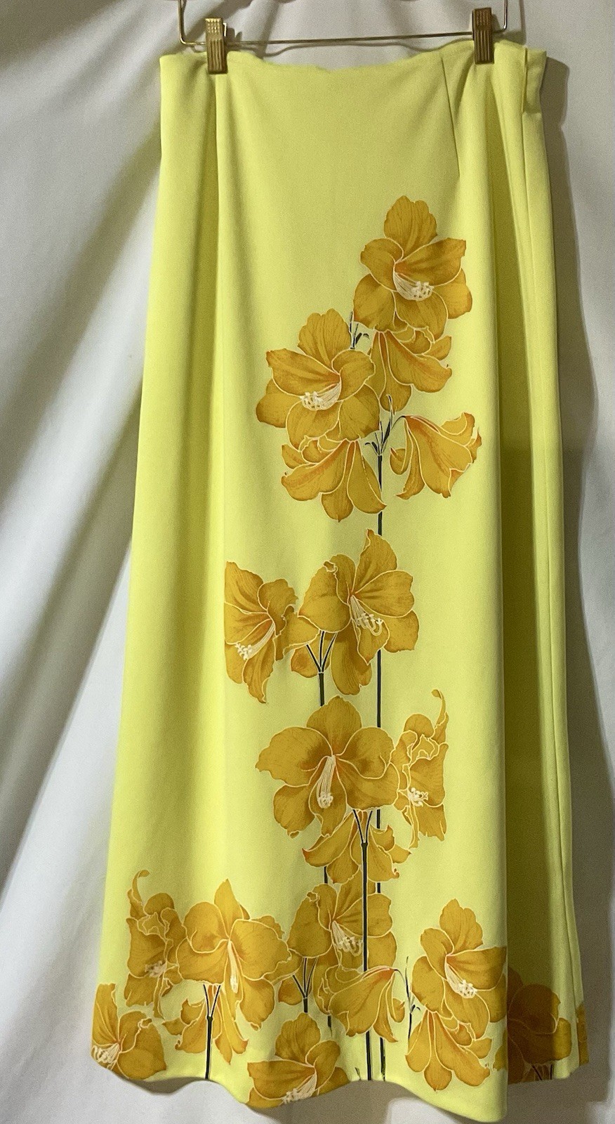 Vintage 1970s Miss Shaheen Maxi Skirt Women 16 Yellow Floral Polyester