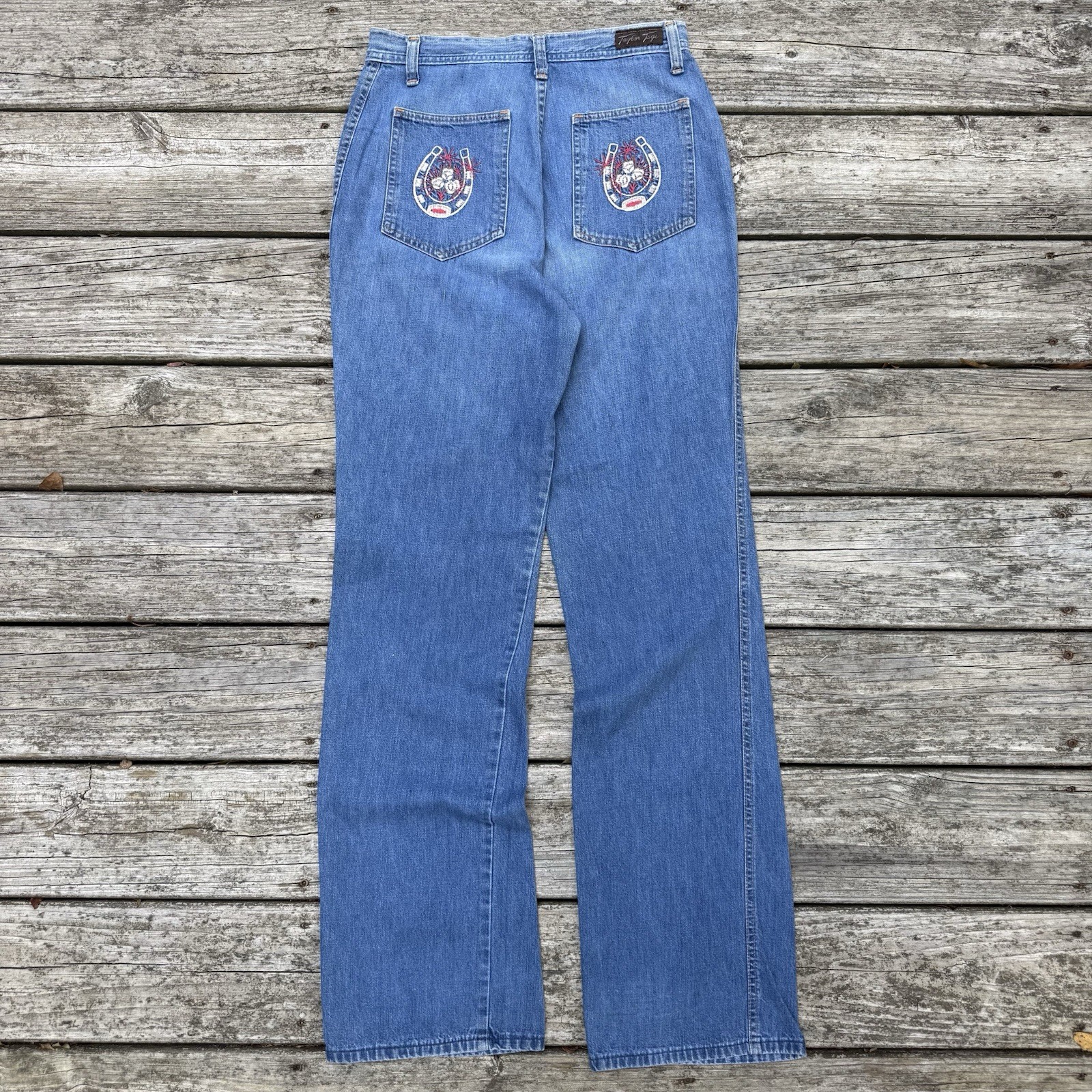 Vintage Taylor Togs 1970s High Rise Denim Jeans Horseshoe Embroidery Western 28