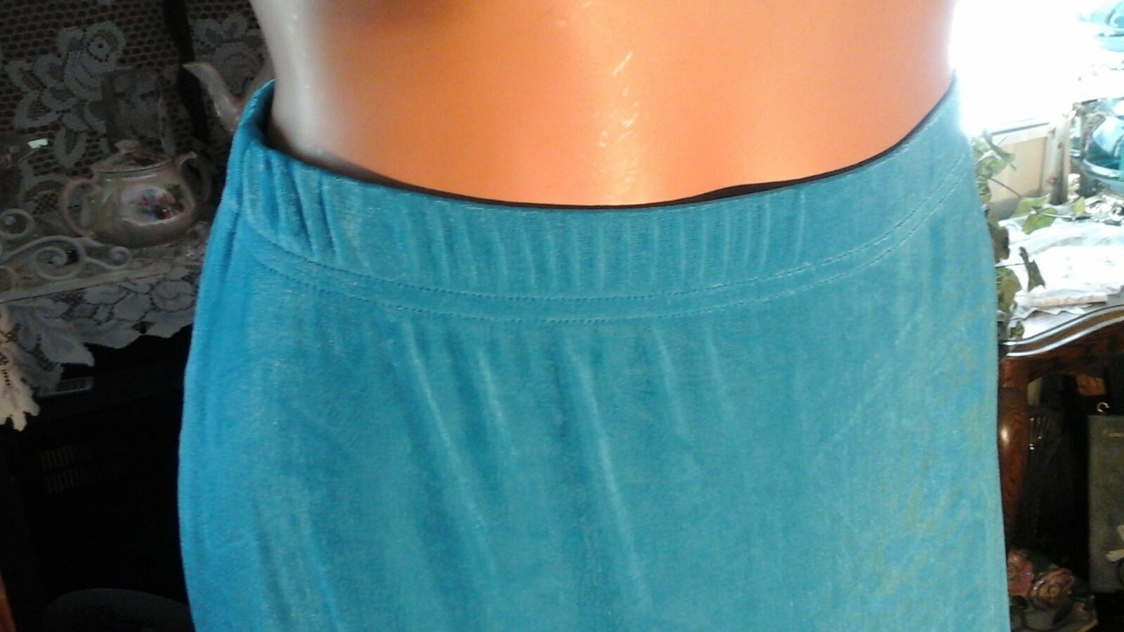 VTG AMANDA TURQUOISE SLINKY ACETATE SPANDEX MAXI SKIRT & TOP SET SZ M L NICE !!