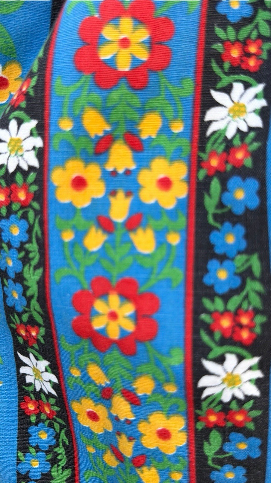 Vintage 70s Handmade Psychedelic Floral Tunic Top 2X Cotton Off Shoulder