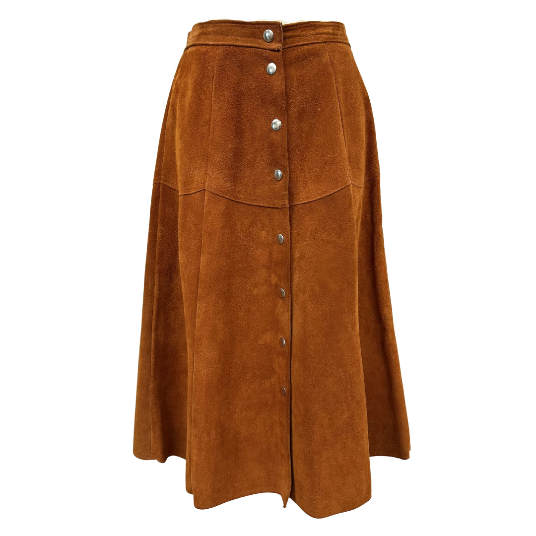 Vintage 1970s Rust Color Snap Up Heavy Suede Skirt