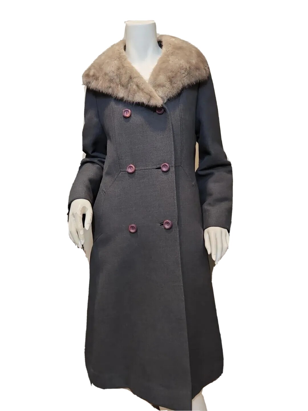 Vtg Stevens Forstmann Gray Fur Collar Coat Women&rsquo;s M/ L? ( 37&Prime; Bust)- no tag