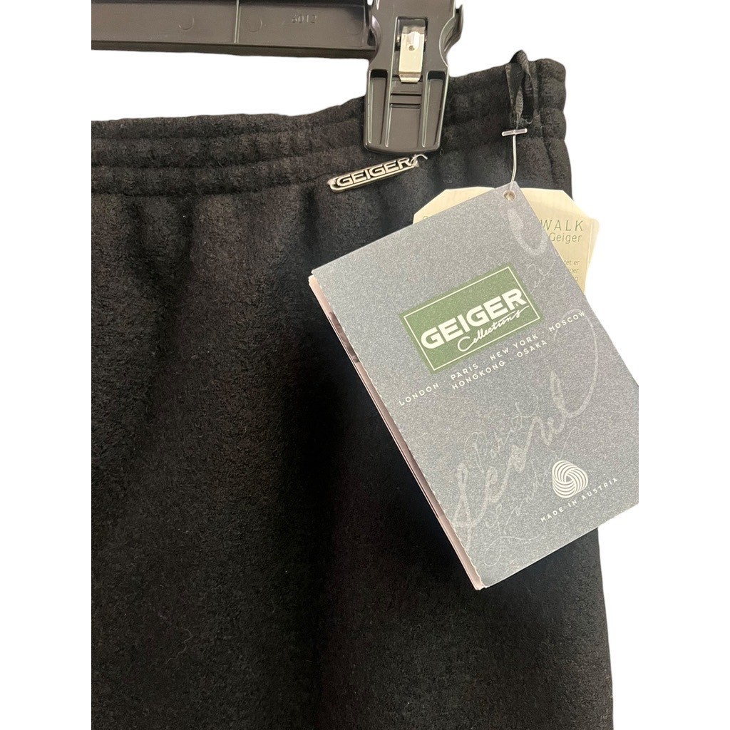 $376 GEIGER Boiled Wool Black Pencil Skirt | 42 EU (12 US) | New! Vintage!