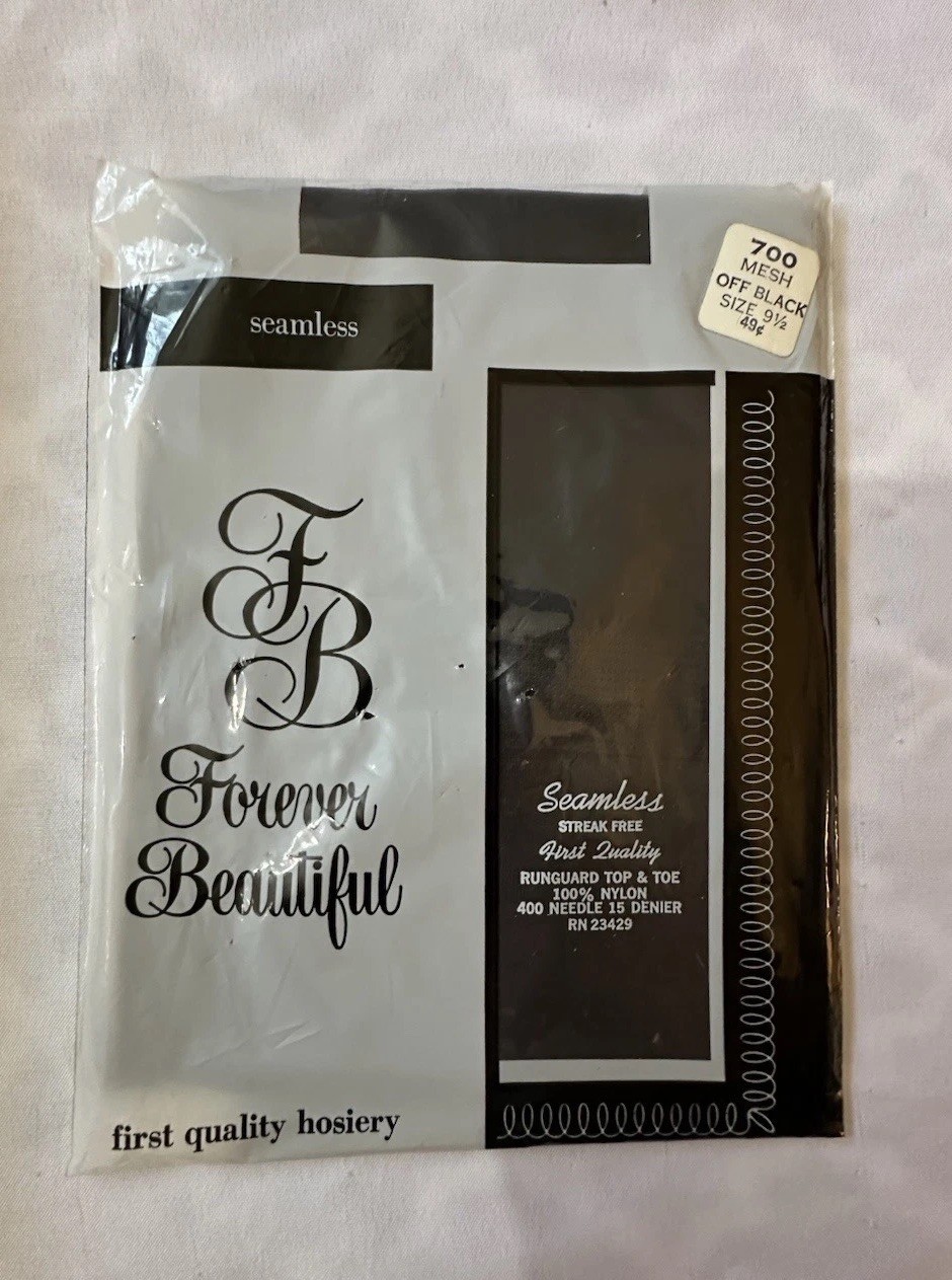 Forever Beautiful Hosiery Off Black Stockings Sz 9.5 400 Needle 15 Denier Nylon