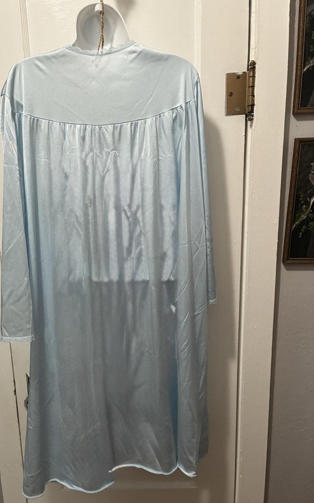 Vintage VASSARETTE Peignoir Robe ONLY Blue Appliqué 100% Nylon Petite L 14 16