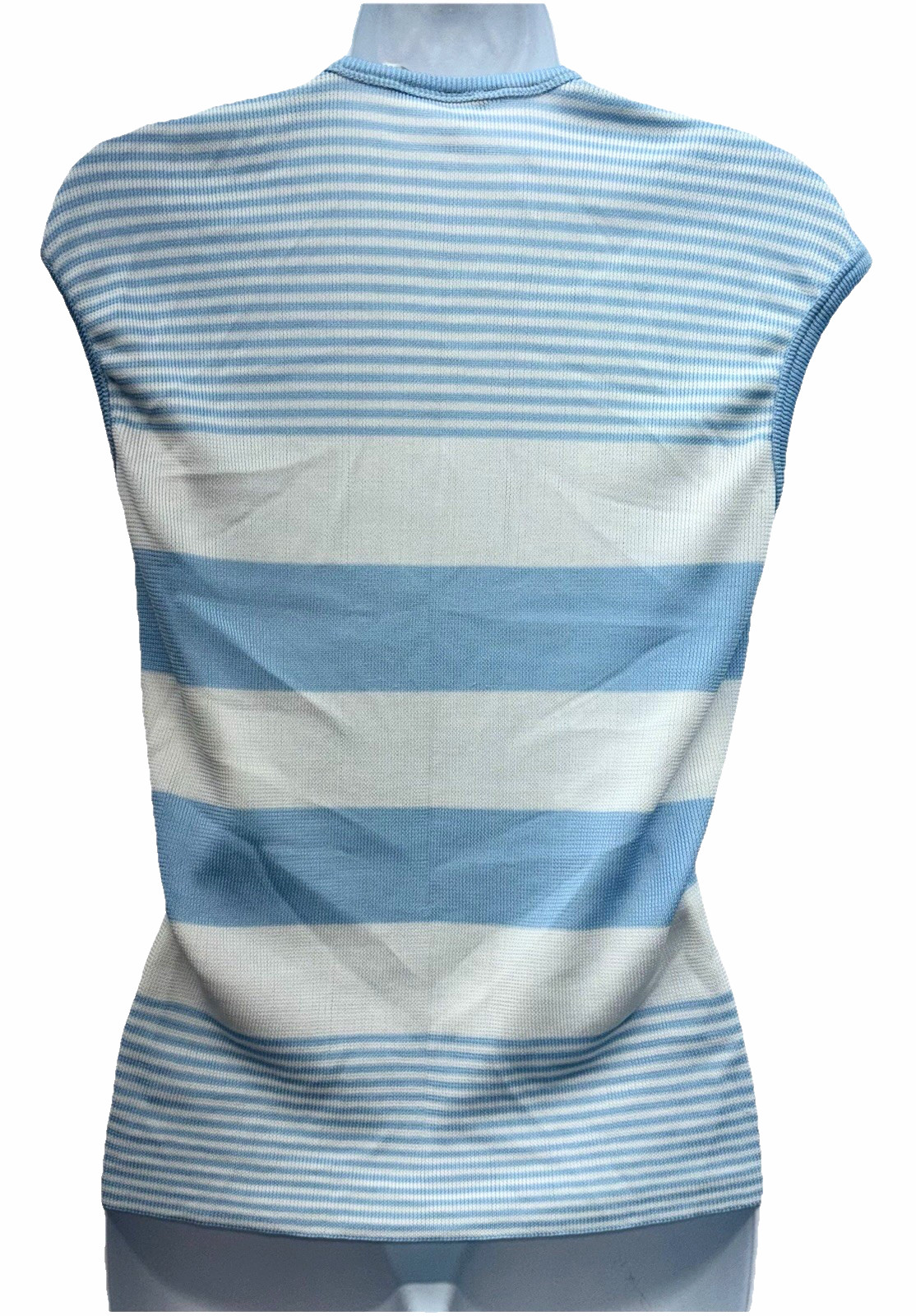 Vintage 70s Joyce Women Size XL Pullover Sleeveless Knit Top Blue/White Stripes