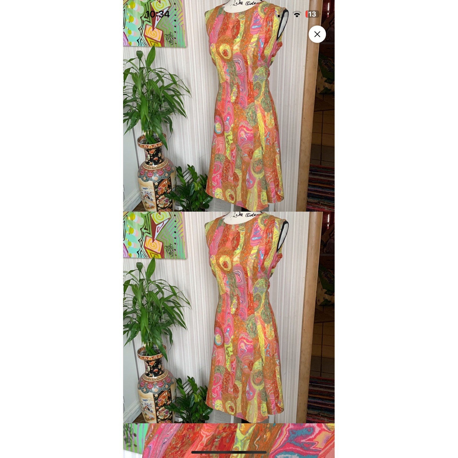 Vintage 60s Psychedelic Swirl Mod Mini Dress GoGo Girl Large Neon Abstract