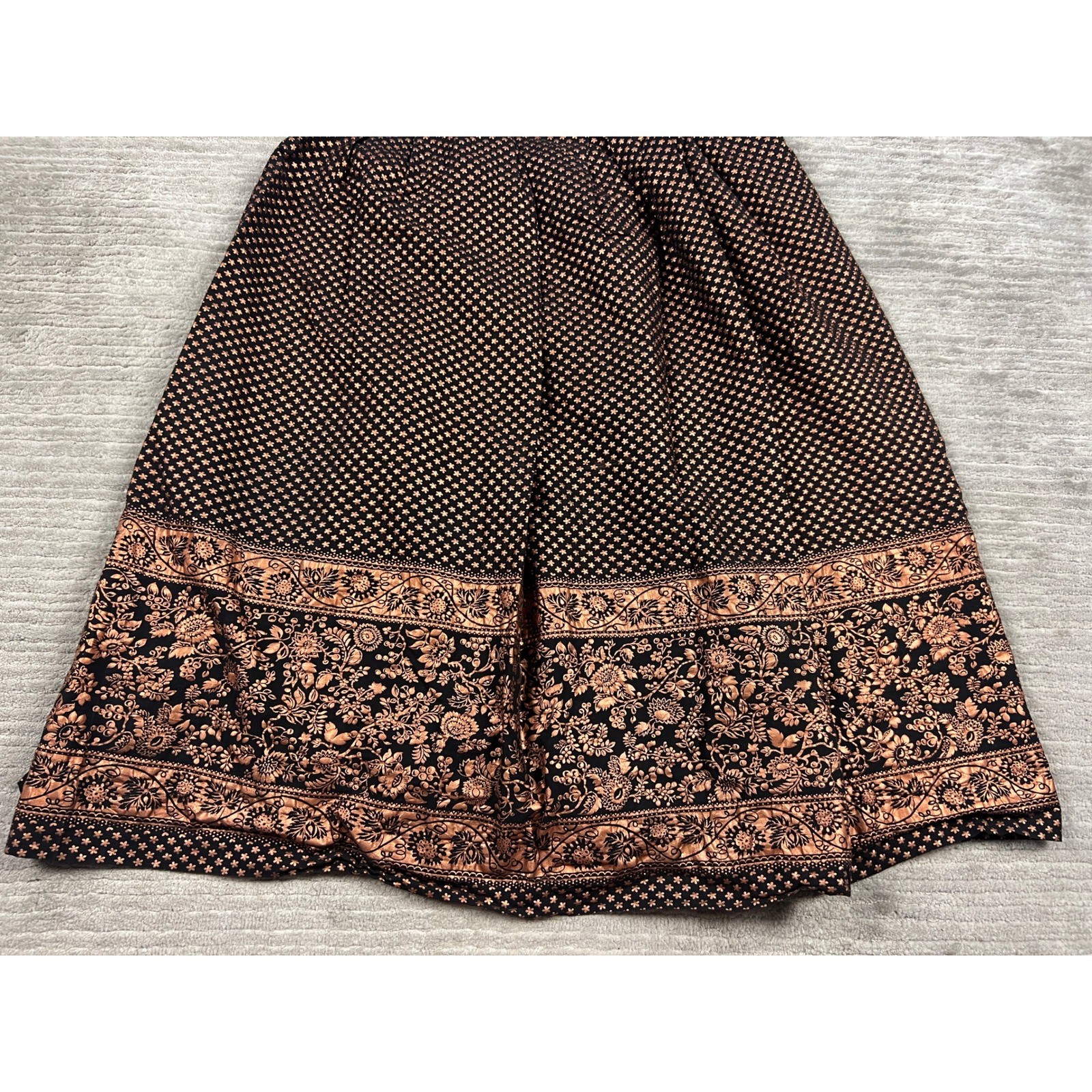 Maisonette Frock Skirt Womens 29W Black Copper Vintage A-Line Floral Midi Border